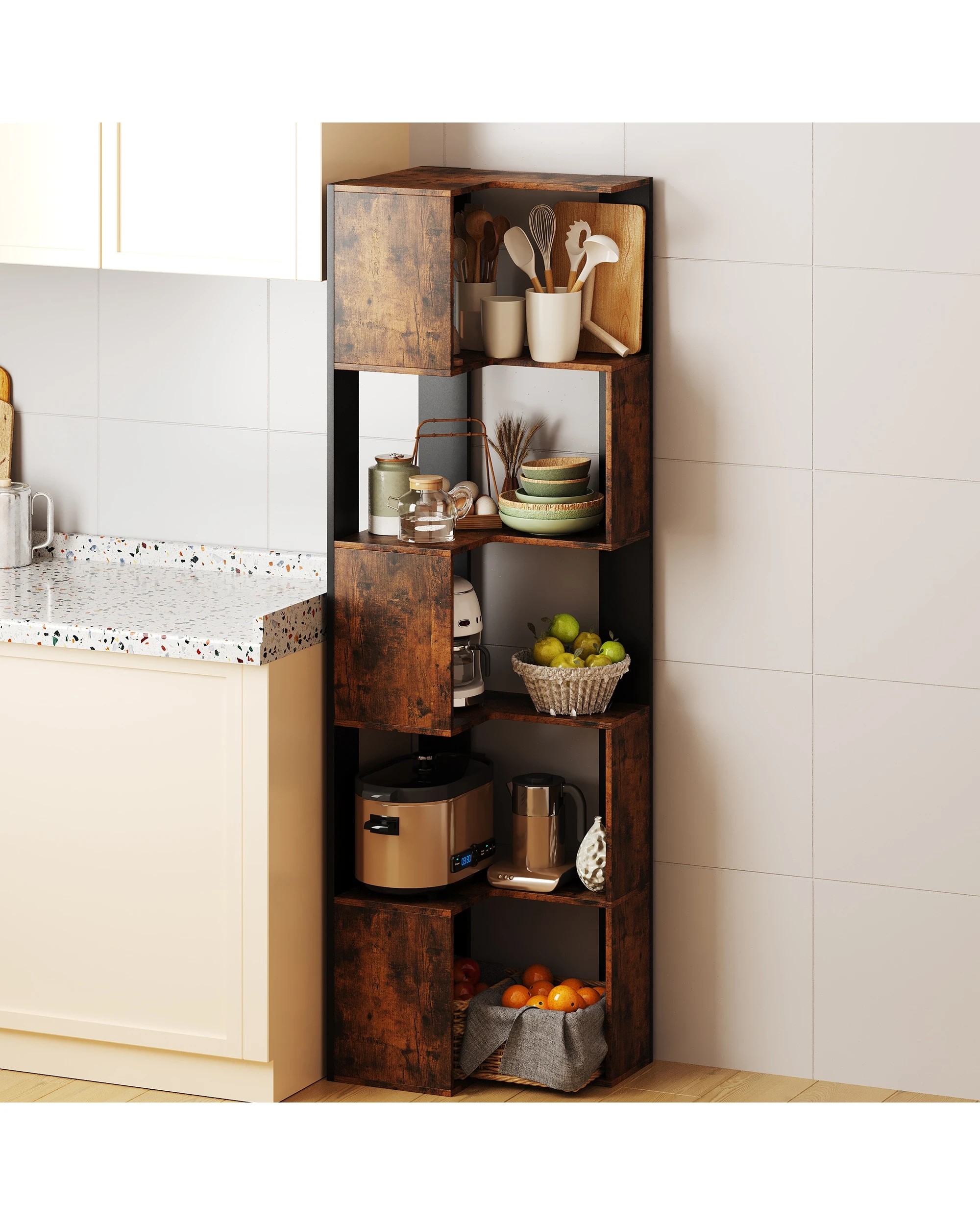 5 Advwin 5 Tier Corner Bookshelf 160cm Tall Corner Bookcase Display Rack Storage Shelves, 5 of 9