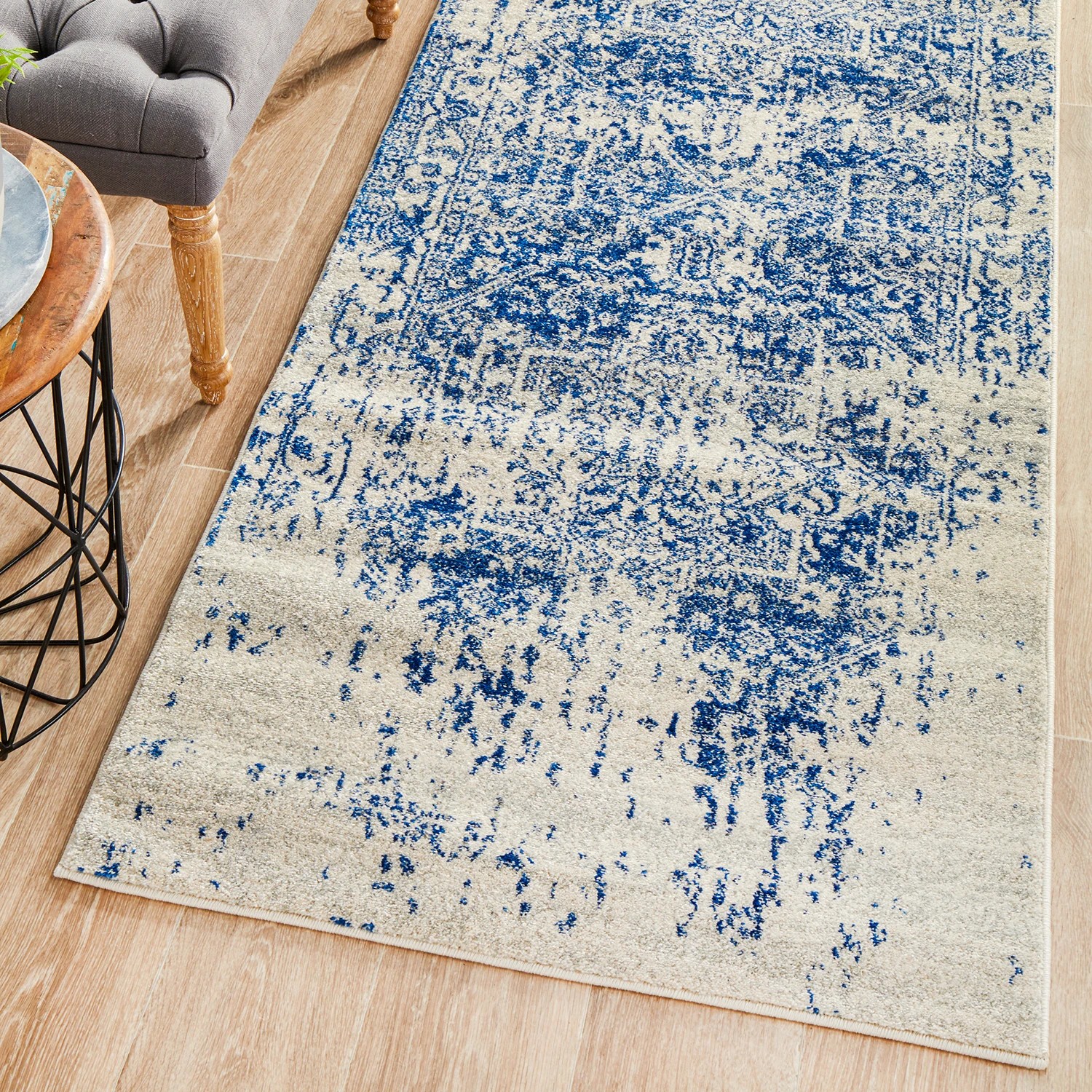 1 Common Ground Rugs Encore 253 500x80cm Runner - Extra Large Pet Friendly Rug - Blue, 1 of 7