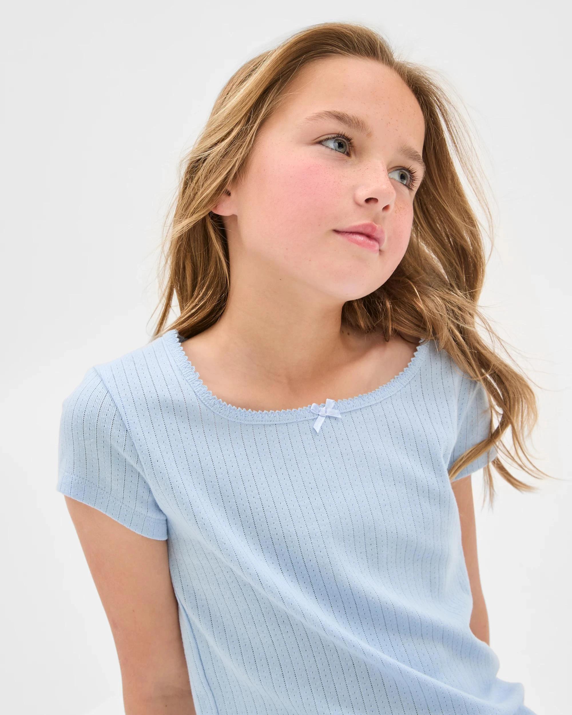 3 Target Australian Cotton Older Girls Pointelle Pyjama Set BLUE, 3 of 7