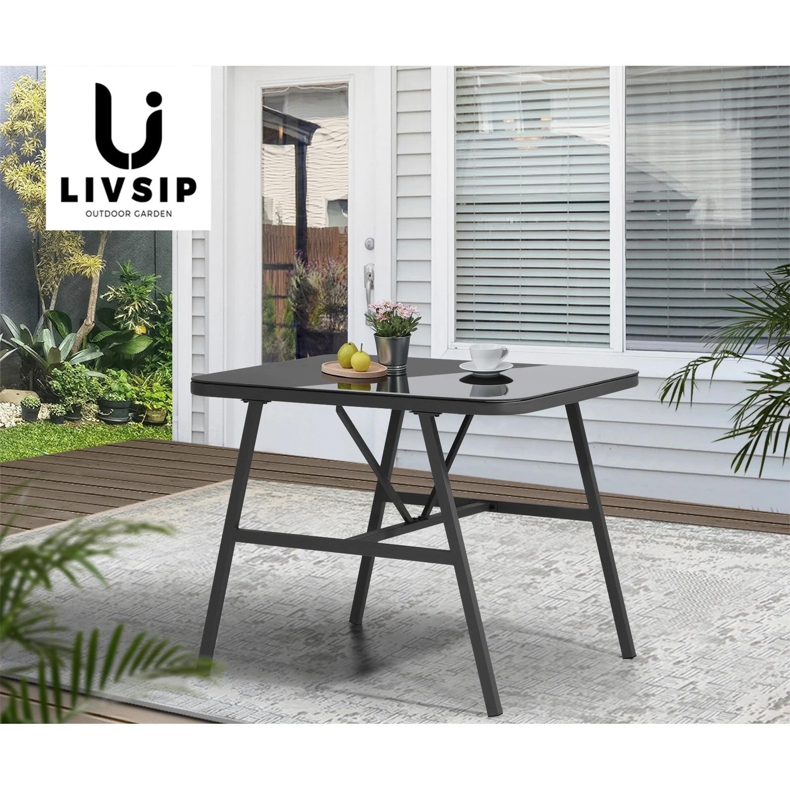 6 Livsip Outdoor Dining Side Table Furniture Lounge Patio Garden Indoor Desk - Grey, 6 of 9