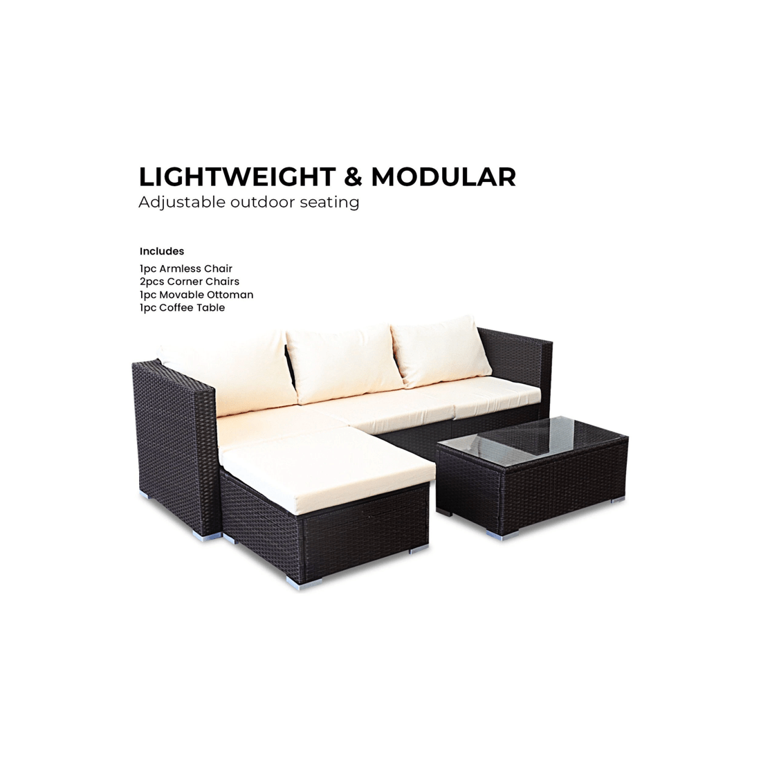 3 Sarantino 5pc Modular Outdoor Lounge Set Pe Rattan - Brown, 3 of 10