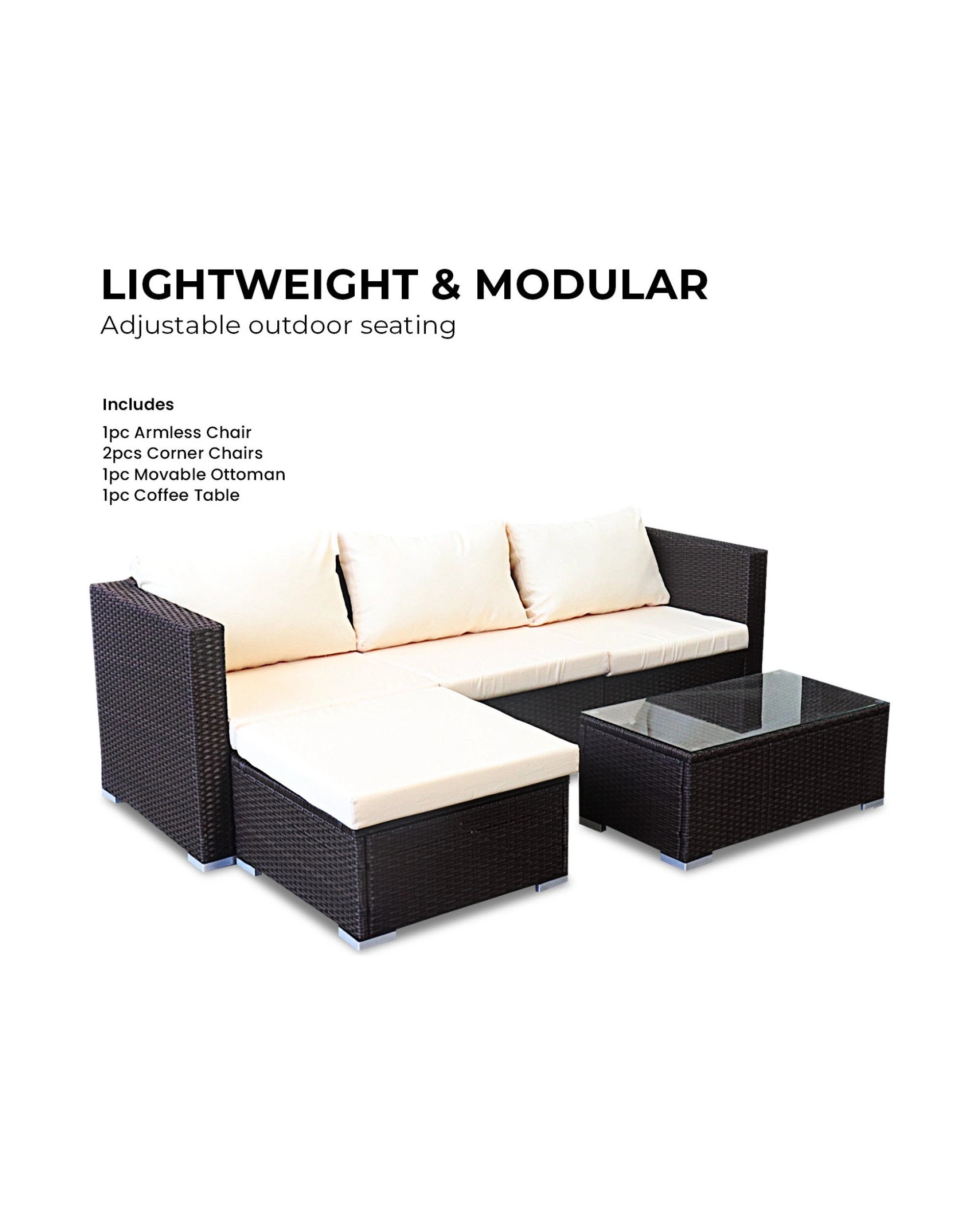 3 Sarantino 5pc Modular Outdoor Lounge Set Pe Rattan - Brown, 3 of 10