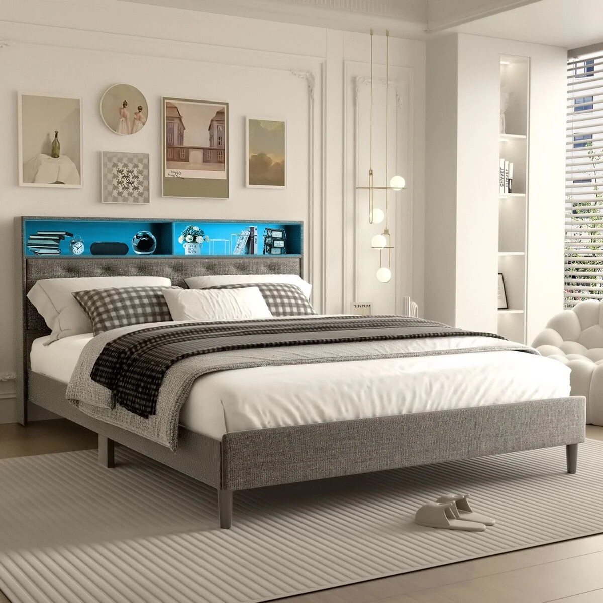 3 Ausway LED Bed Frame with Storage Headboard Double Size, 3 of 4