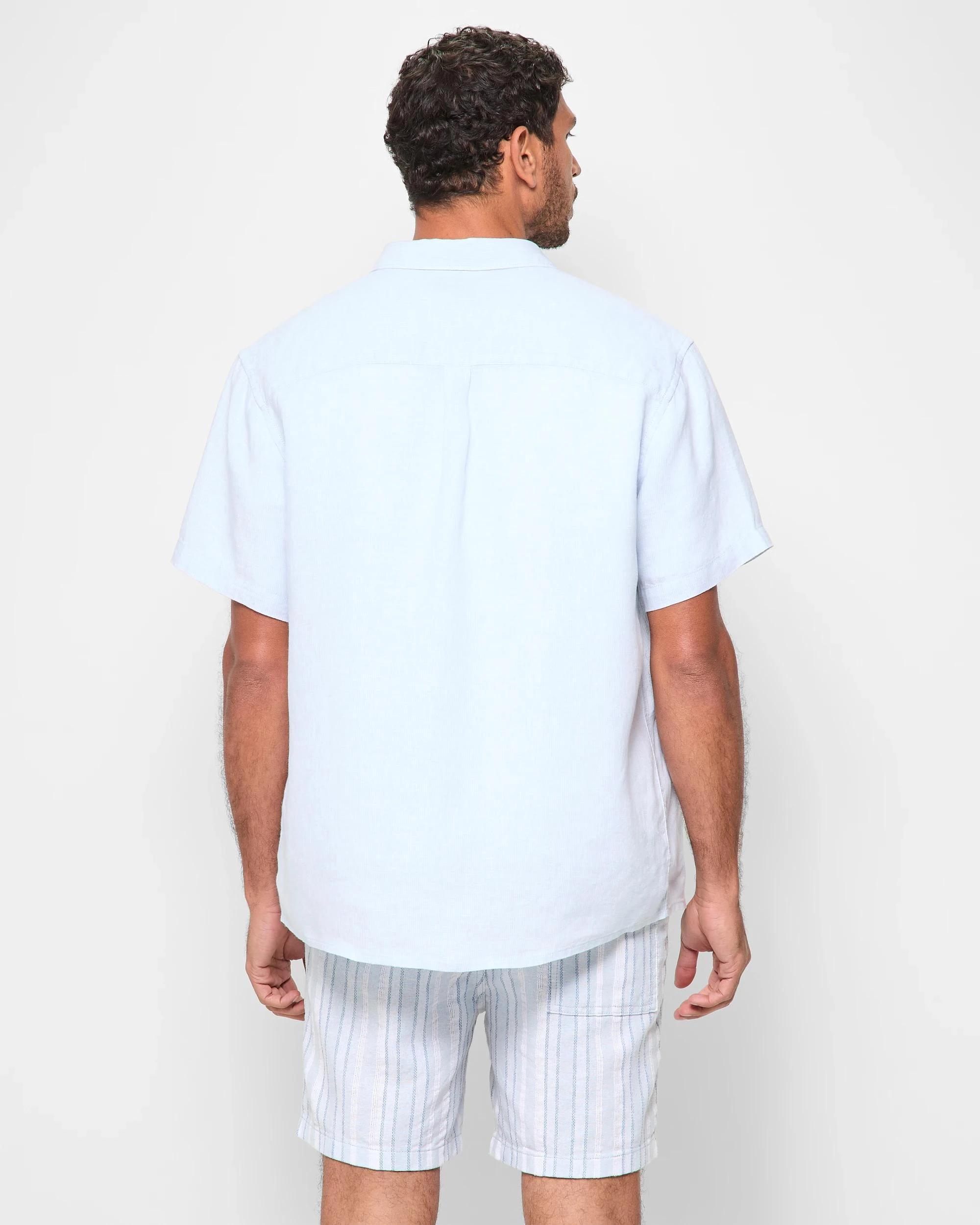 4 Target Man European Linen Short Sleeve Shirt MICROSTRIPE LIGHT BLUE, 4 of 5