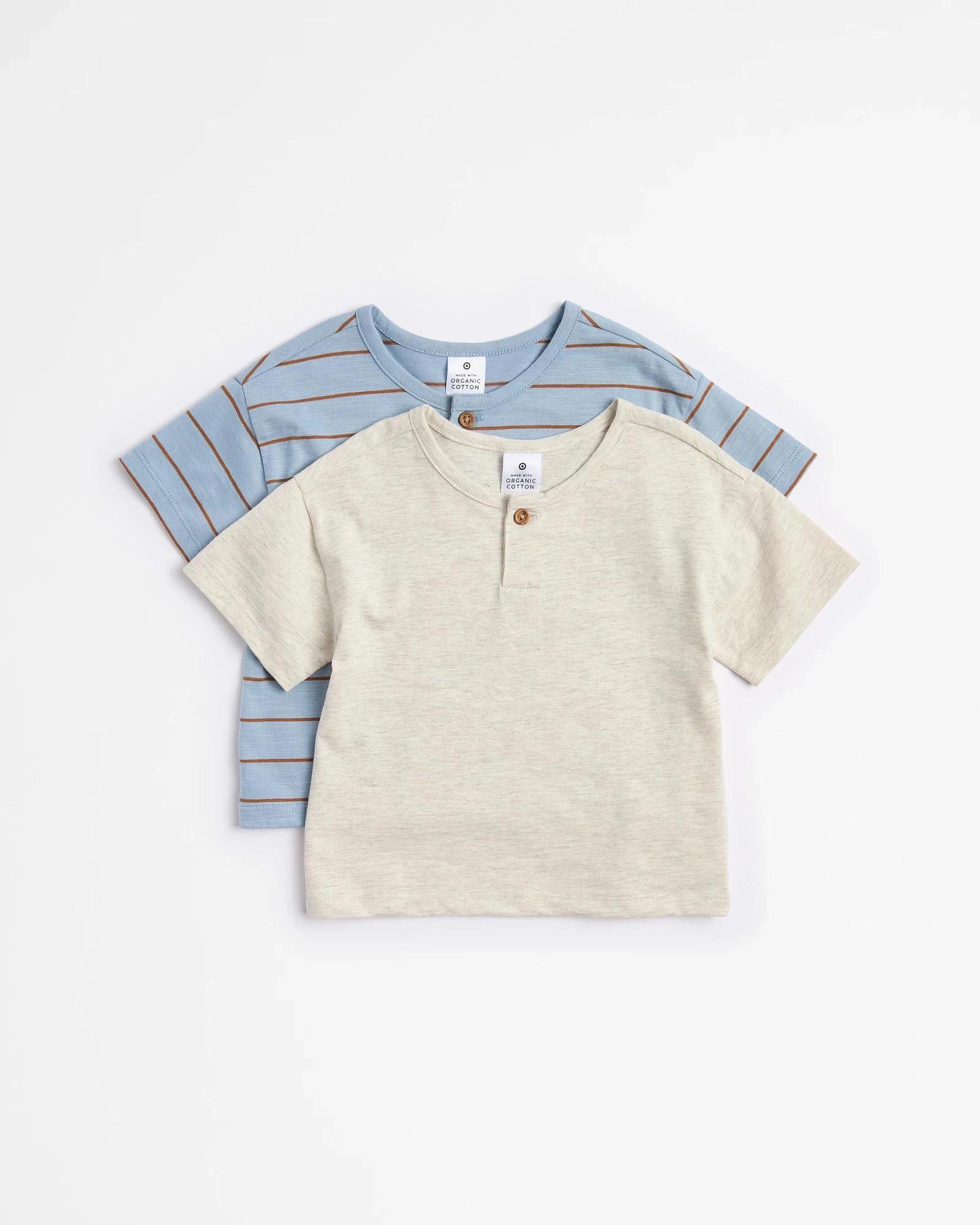 1 Target Baby Baby Organic Cotton Henley T-shirt 2 Pack OATMEAL STRIPE, 1 of 4