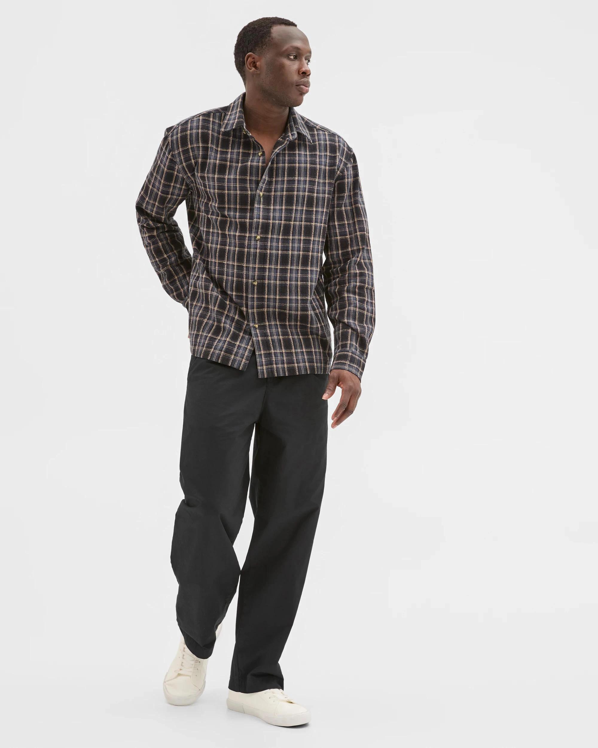 5 Commons Australian Cotton Boxy Fit Long Sleeve Textured Shirt GREY LARGE CHECK, 5 of 6