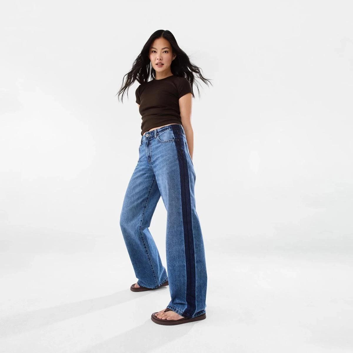5 Side Stripe Wide Leg Jeans MID WASH, 5 of 10