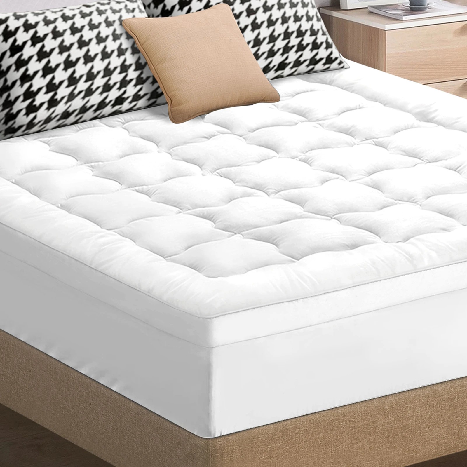 3 Starry Eucalypt Mattress Topper Bamboo Pillowtop Protector Pad 7cm - Queen Bed - White, 3 of 5