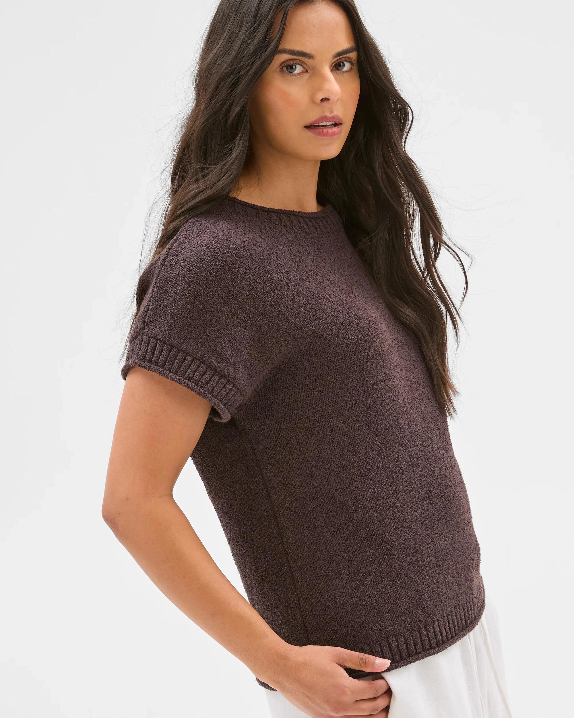 3 Target Australian Cotton Blend Boucle Roll Trim Knit Top BRUNETTE, 3 of 7