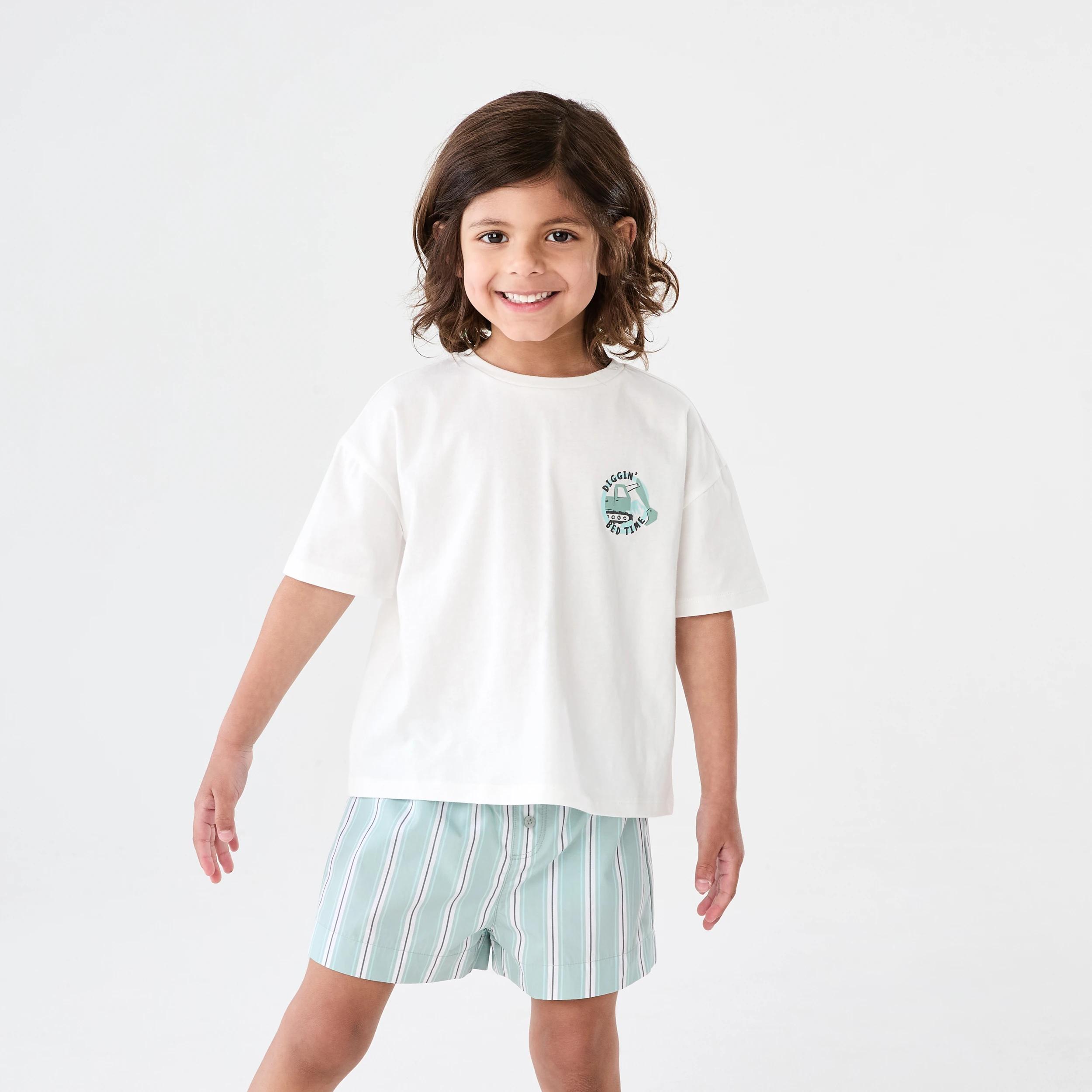 1 Short Sleeve Knit Woven Pyjama Set GREEN STRIPES, 1 of 9