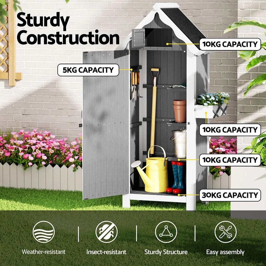 6 Gardeon Outdoor Storage Cabinet Shed Box Wooden Shelf Chest Garden - Grey, 6 of 8