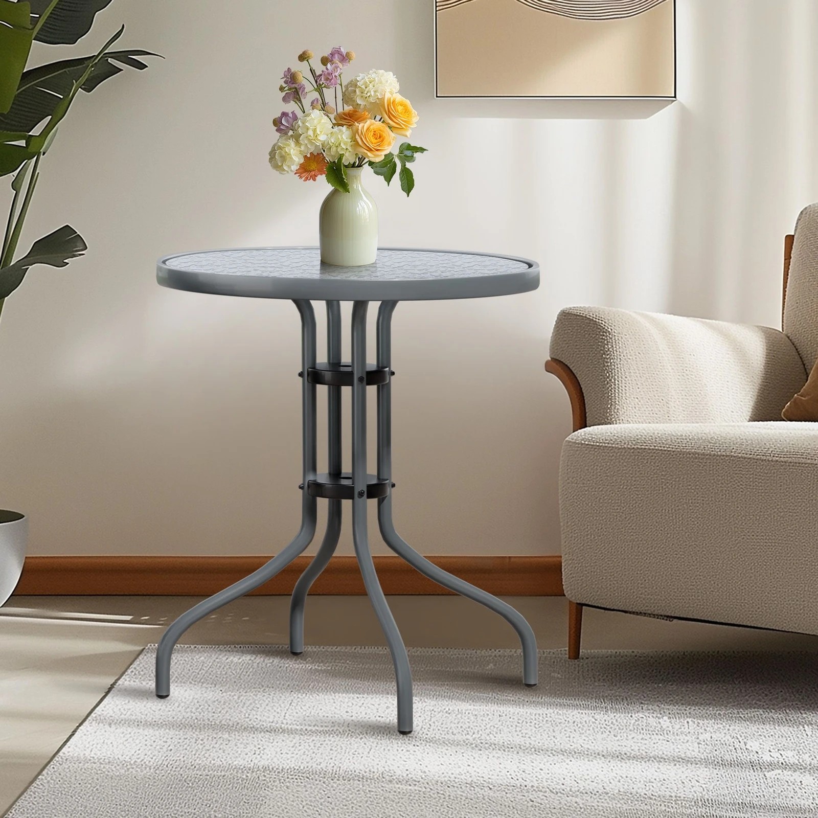 8 Alfordson Outdoor Furniture Patio Coffee Side Table Garden 60CM Glass - Grey, 8 of 10