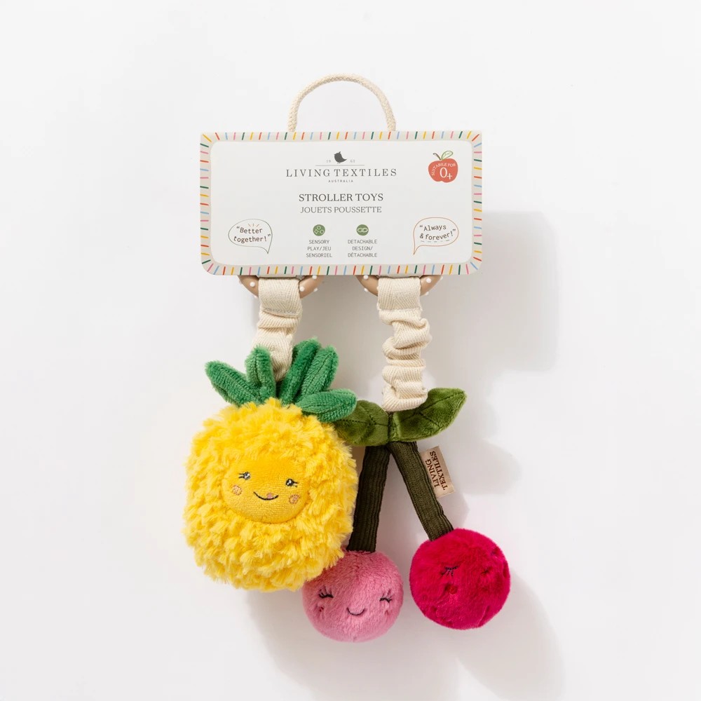 6 Living Textiles Pineapple & Cherries Plush Baby Stroller Toys 2 Pack – Mini Market, Assorted, 6 of 6