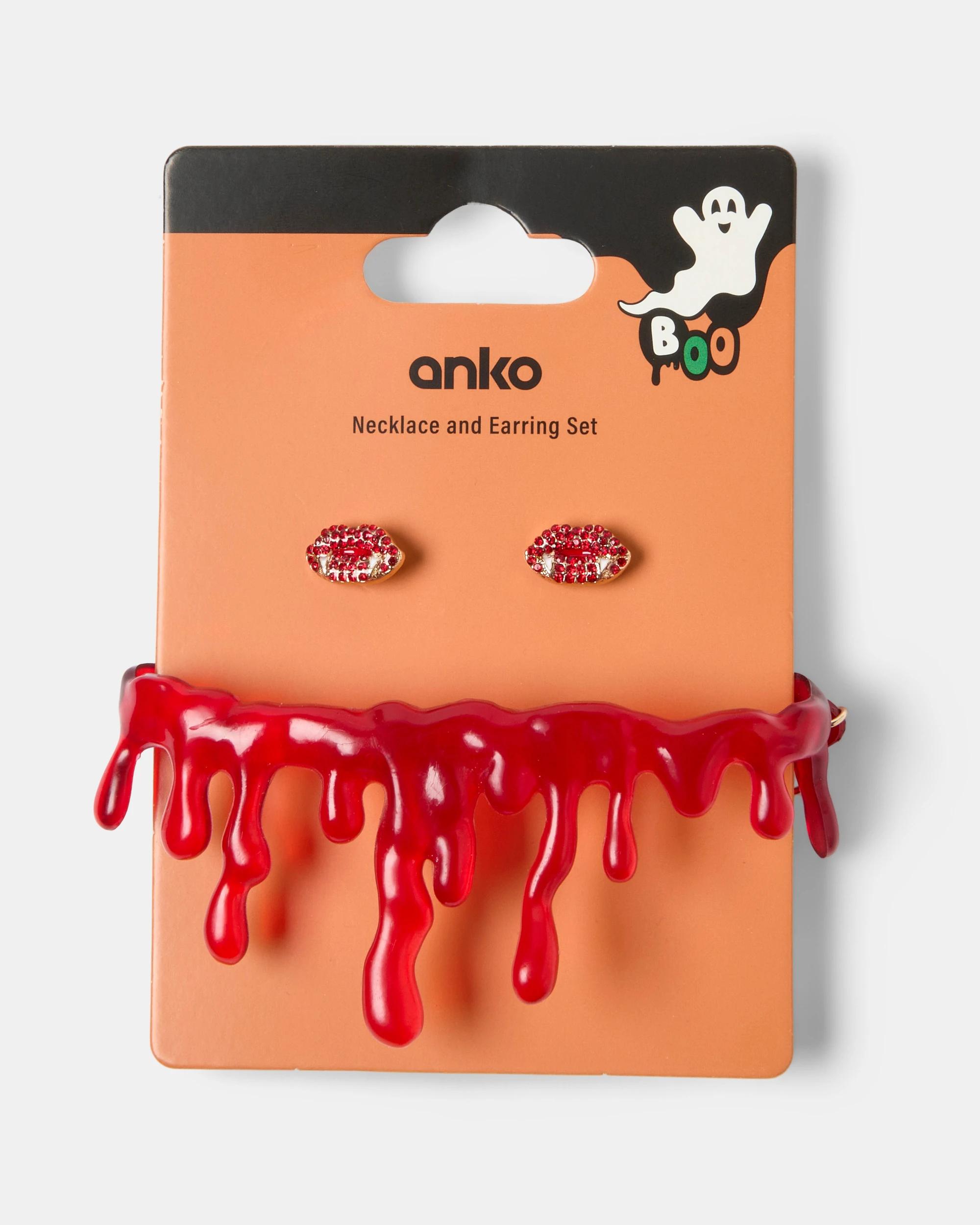 4 Halloween Vampire Necklace and Earrings Set - Red RED, 4 of 4