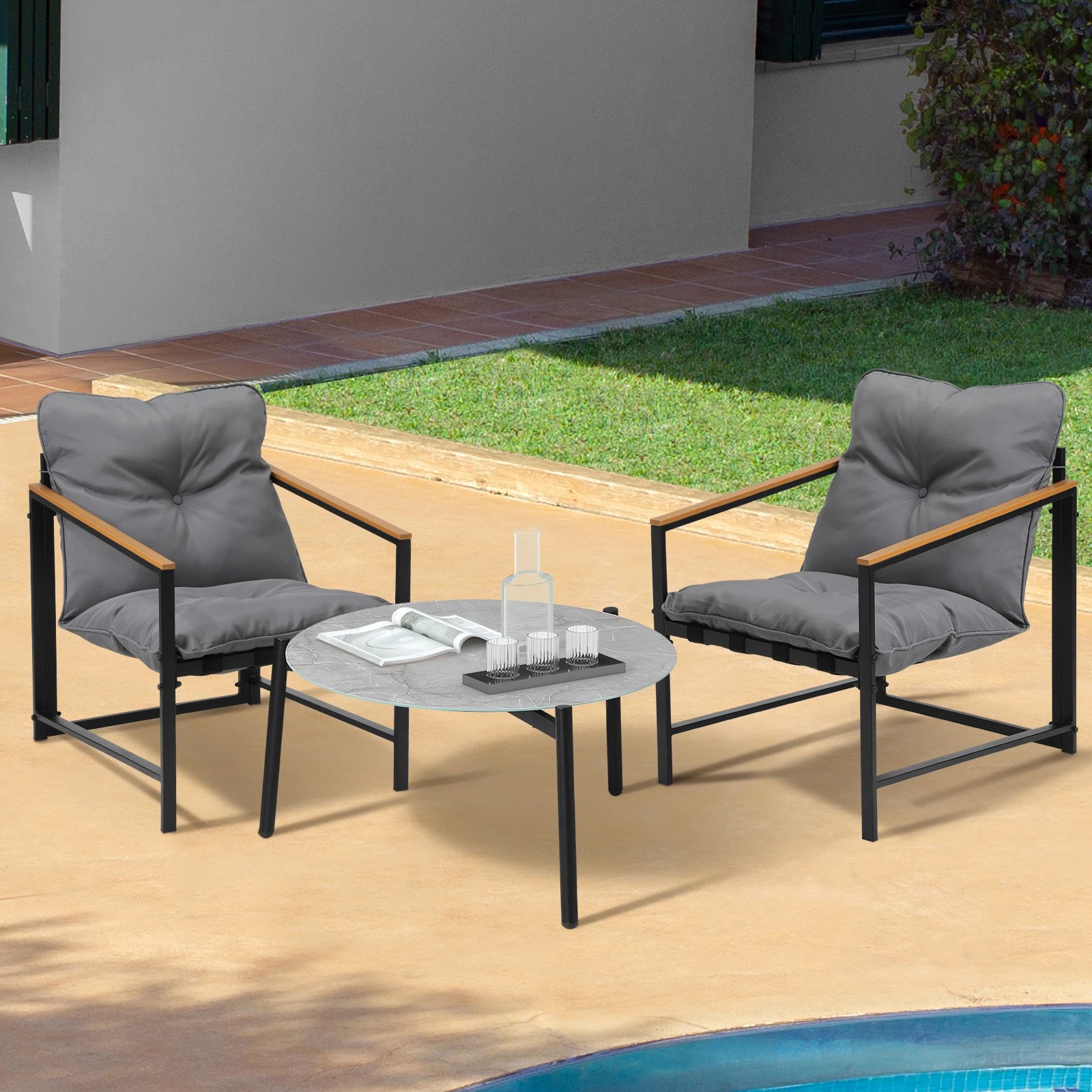 10 Livsip 3pc Outdoor Patio Furniture Set Bistro Set 70cm Round Marble Table
 - Multi, 10 of 10