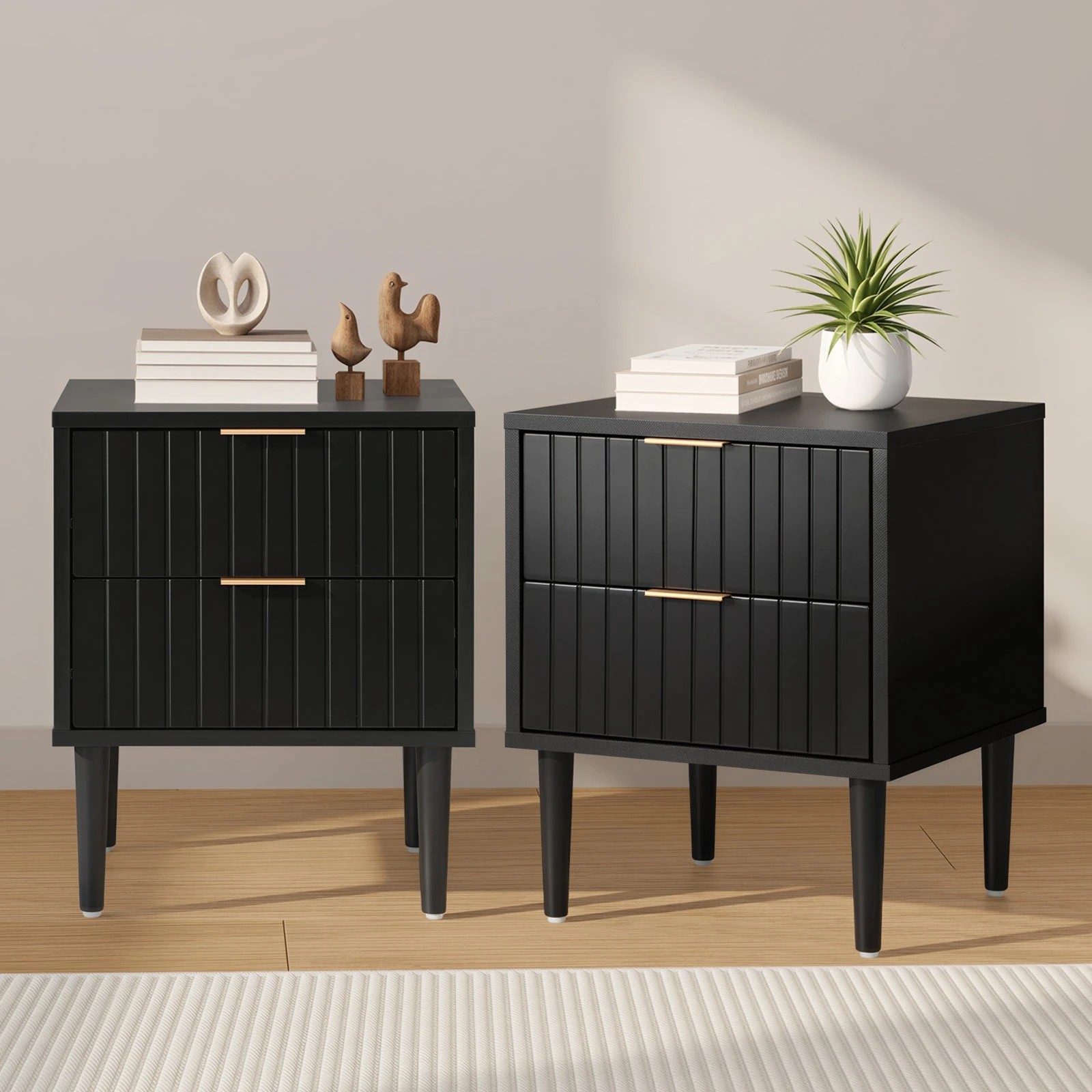 3 Oikiture 2pc Bedside Table 2 Drawers Side Storage Cabinet Metal Handle - Black, 3 of 8