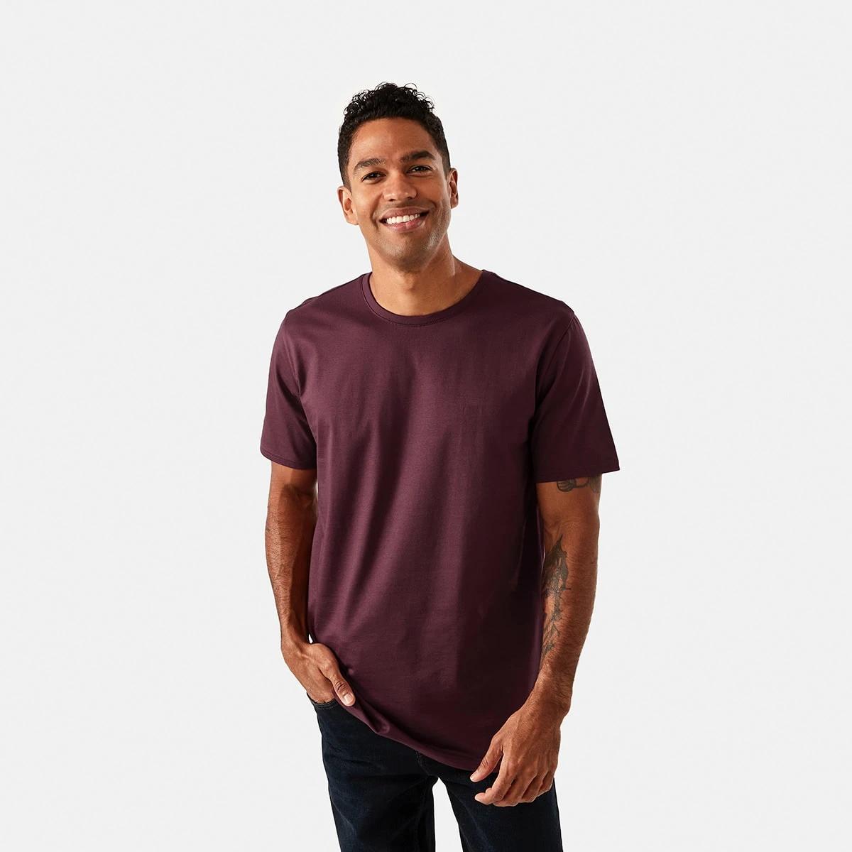 1 Australian Grown Cotton Crew Neck T-shirt Vnyrd Wine, 1 of 6