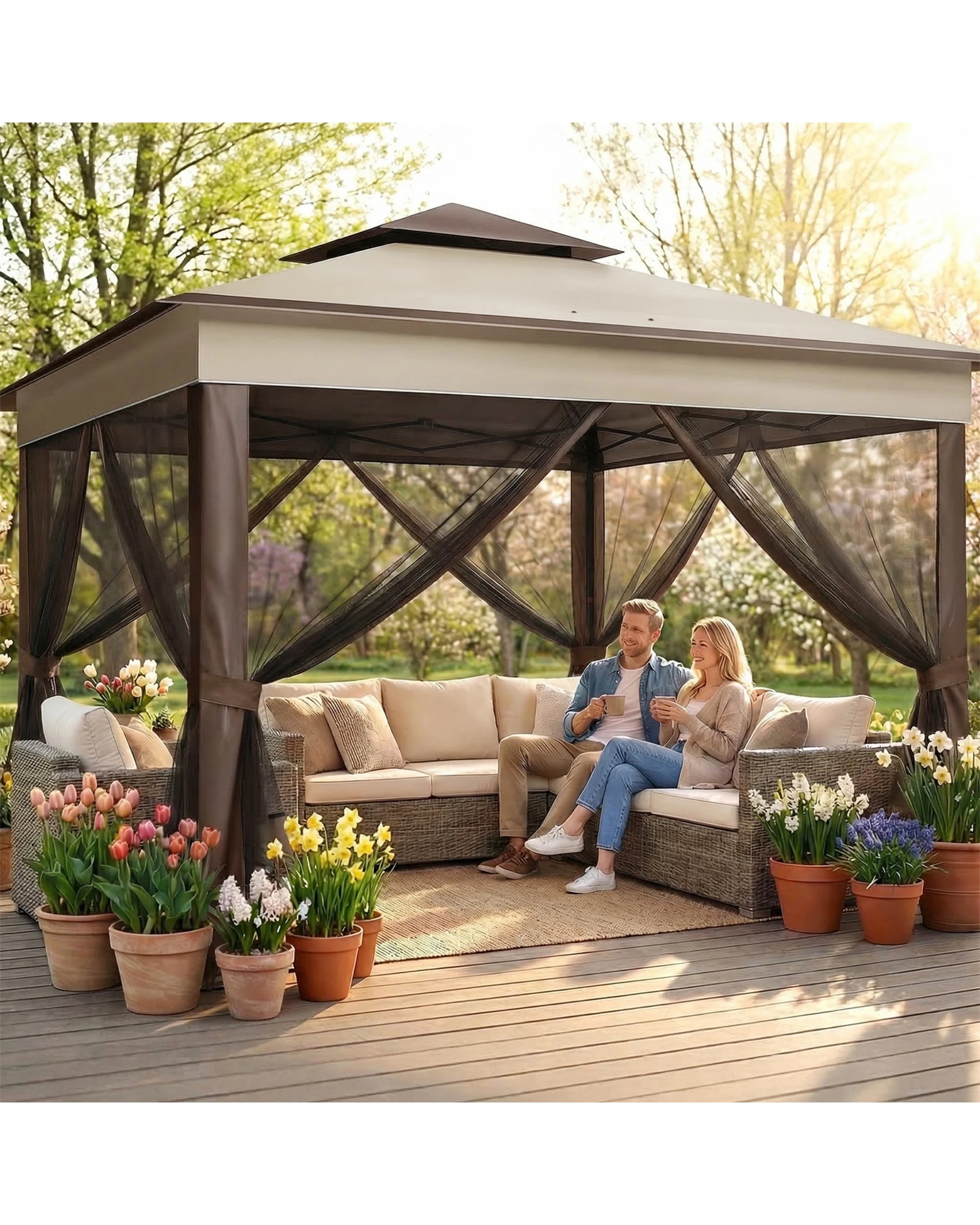 4 Advwin 3.3x3.3m Gazebo Marquee Pop-up Folding Canopy with 4 Mesh Panels - Beige, 4 of 7