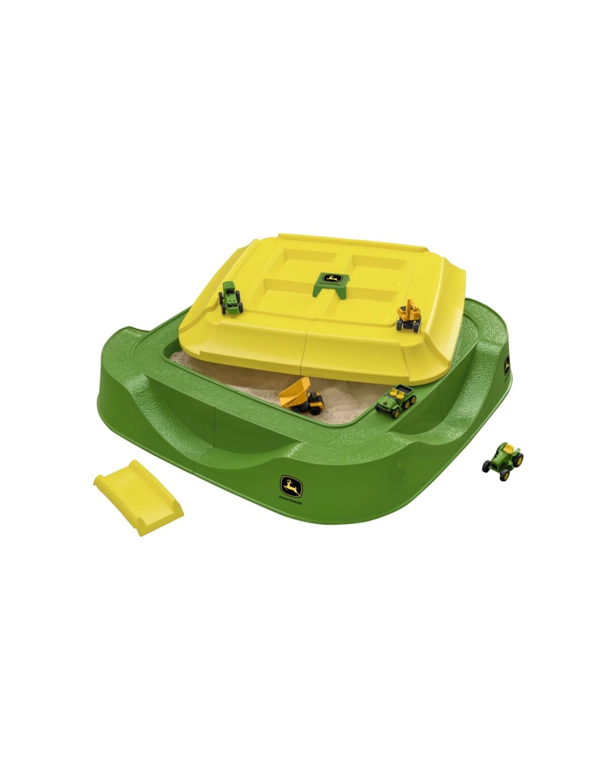 John Deere Worksite Sand Pit Box Play Set 5 Mini Vehicles and Cover 18m ...