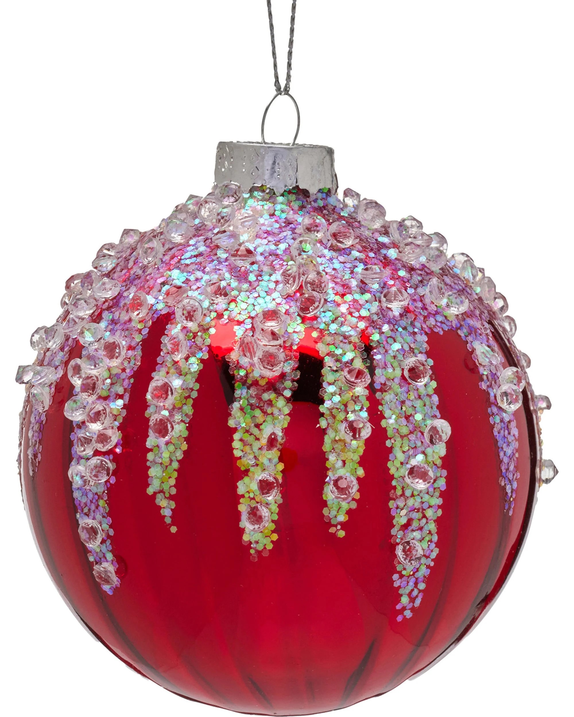 2 Christabelle Box of 6 Red Glass Baubles with Sequin Frosting - Red, 2 of 3
