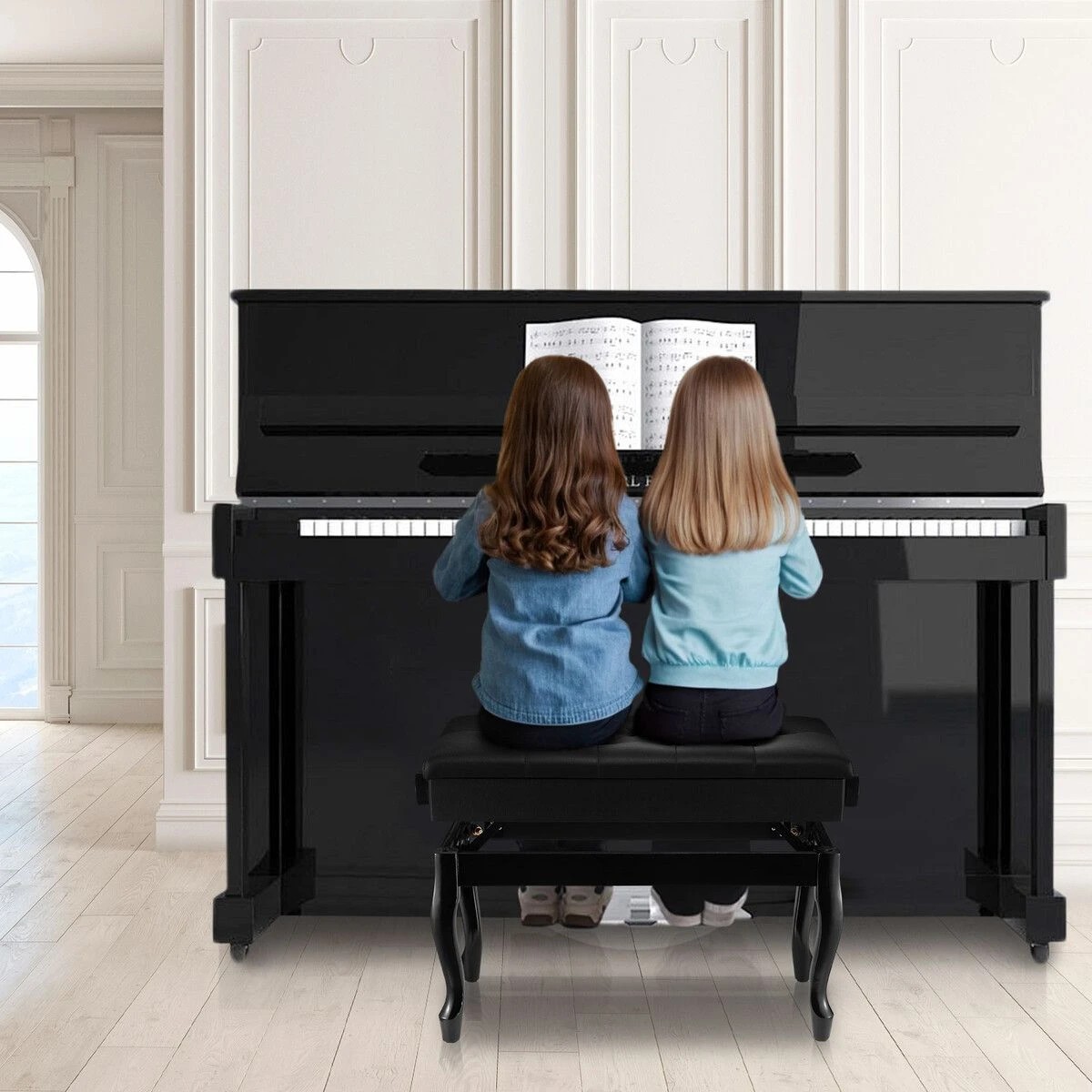 2 MELODIC Adjustable Duet Piano Stool Bench Chair Ergonomic Modern Keyboard Double Seat, 2 of 4