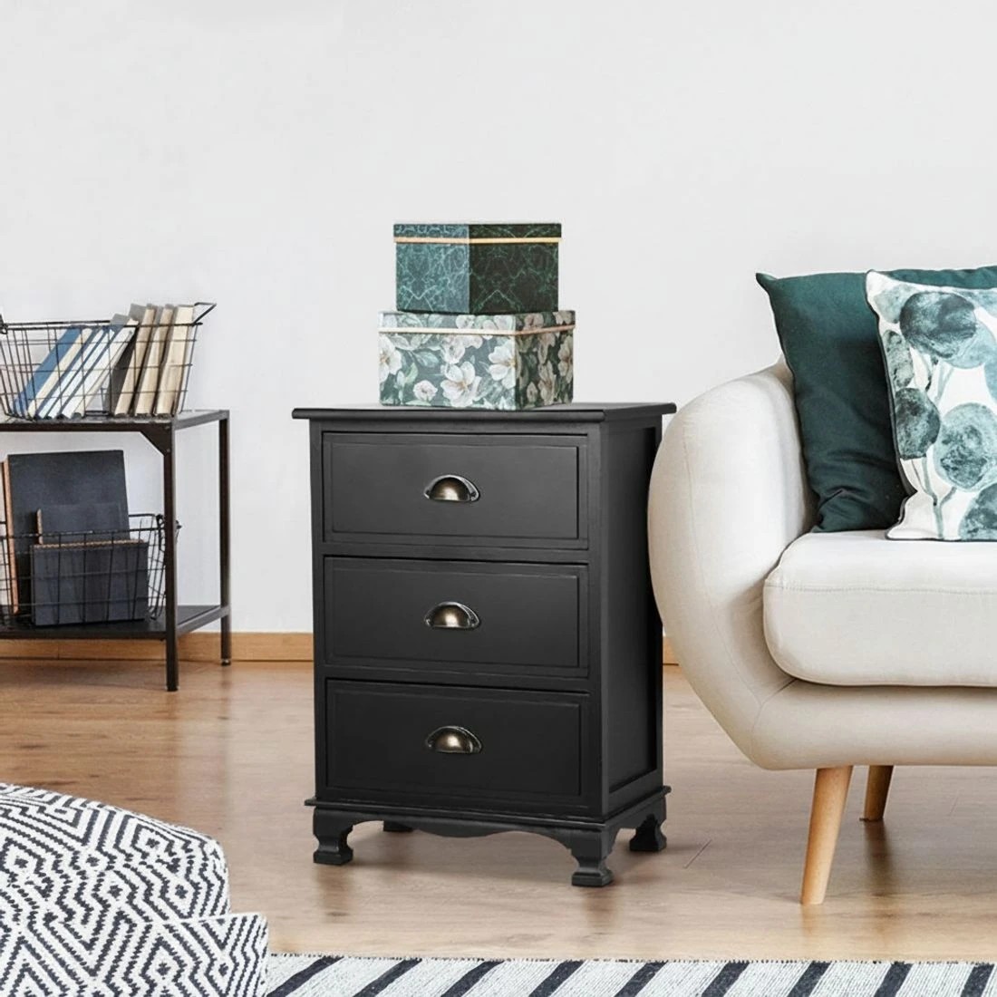 8 Artiss Bedside Table 3 Drawers Vintage - THYME - Black, 8 of 8