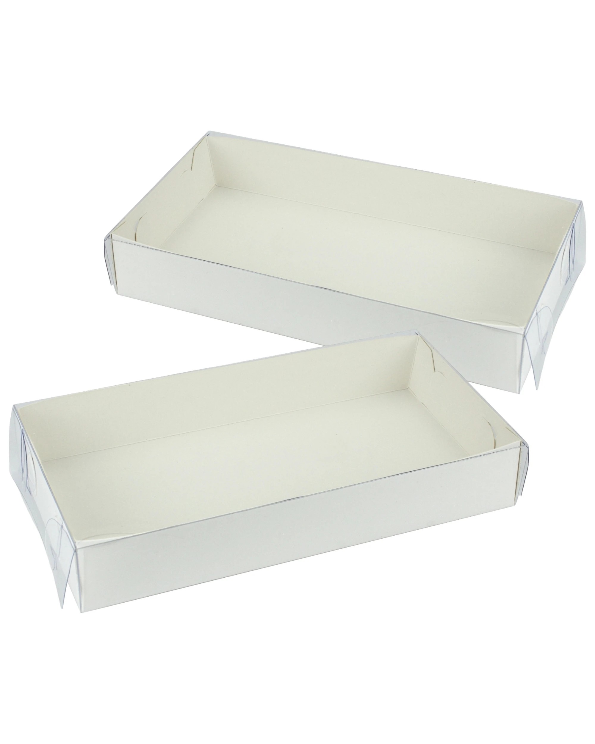 1 Durmaz Rectangle Cookie Biscuit Boxes with Clear Plastic Lids 22.5cm Pack of 2 - White, 1 of 4