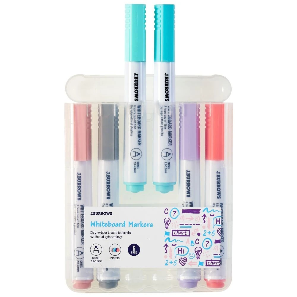 4 J.Burrows Whiteboard Markers Chisel Pastels 6 Pack, 4 of 4