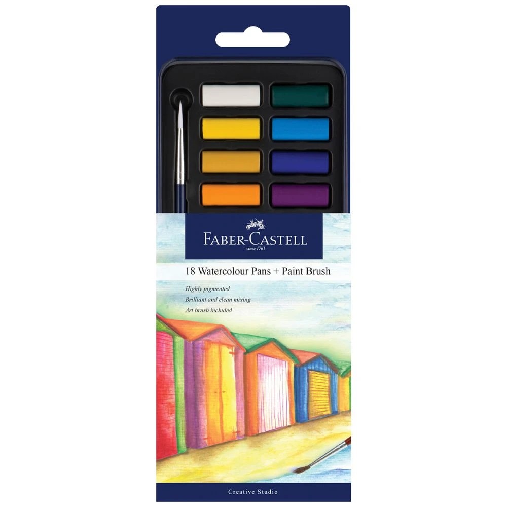 1 Faber-Castell Watercolour Pans and Brush 18 Pack, 1 of 3