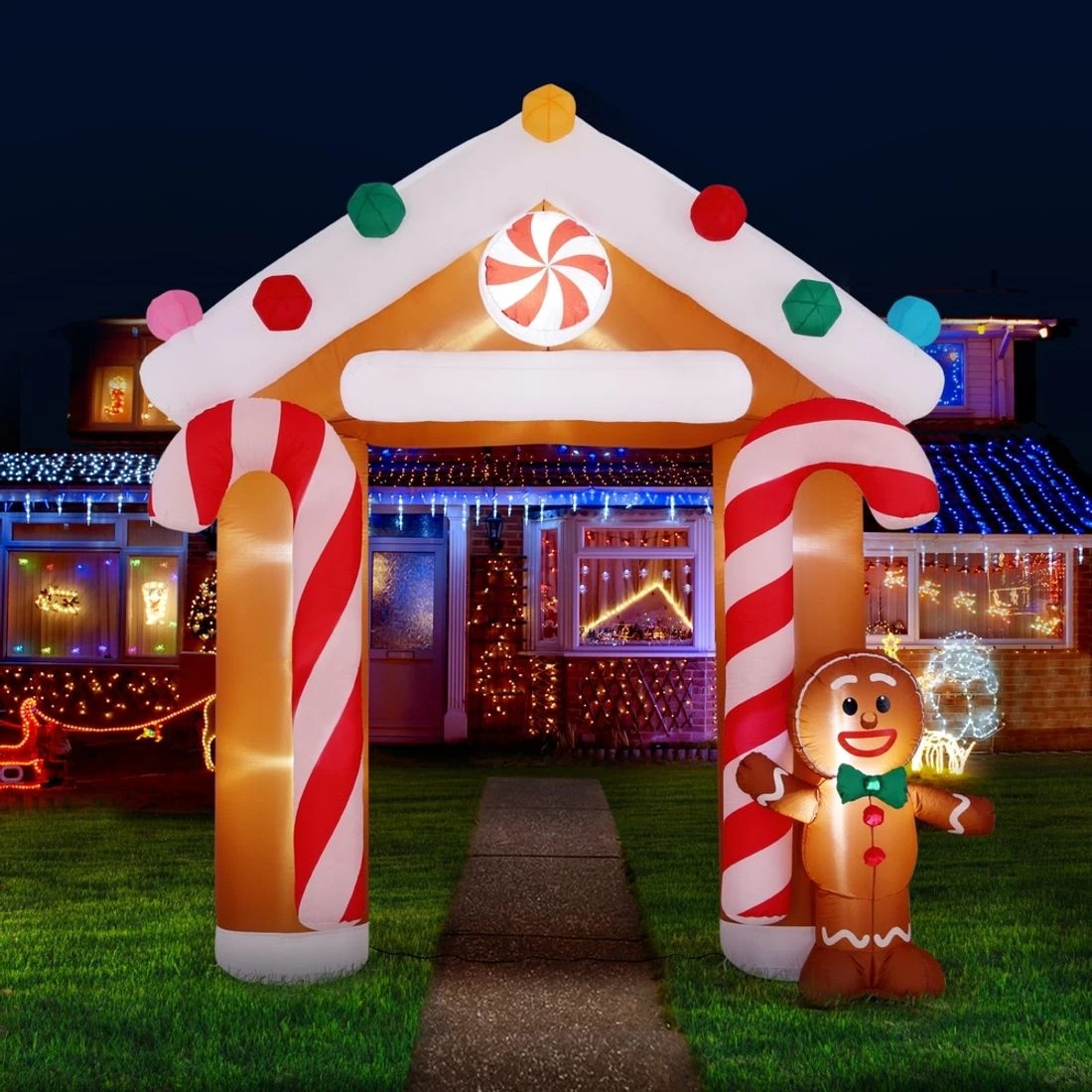 3 Jingle Jollys Christmas Inflatable Archwary Ginger 2.8M Illuminated - Multi, 3 of 6