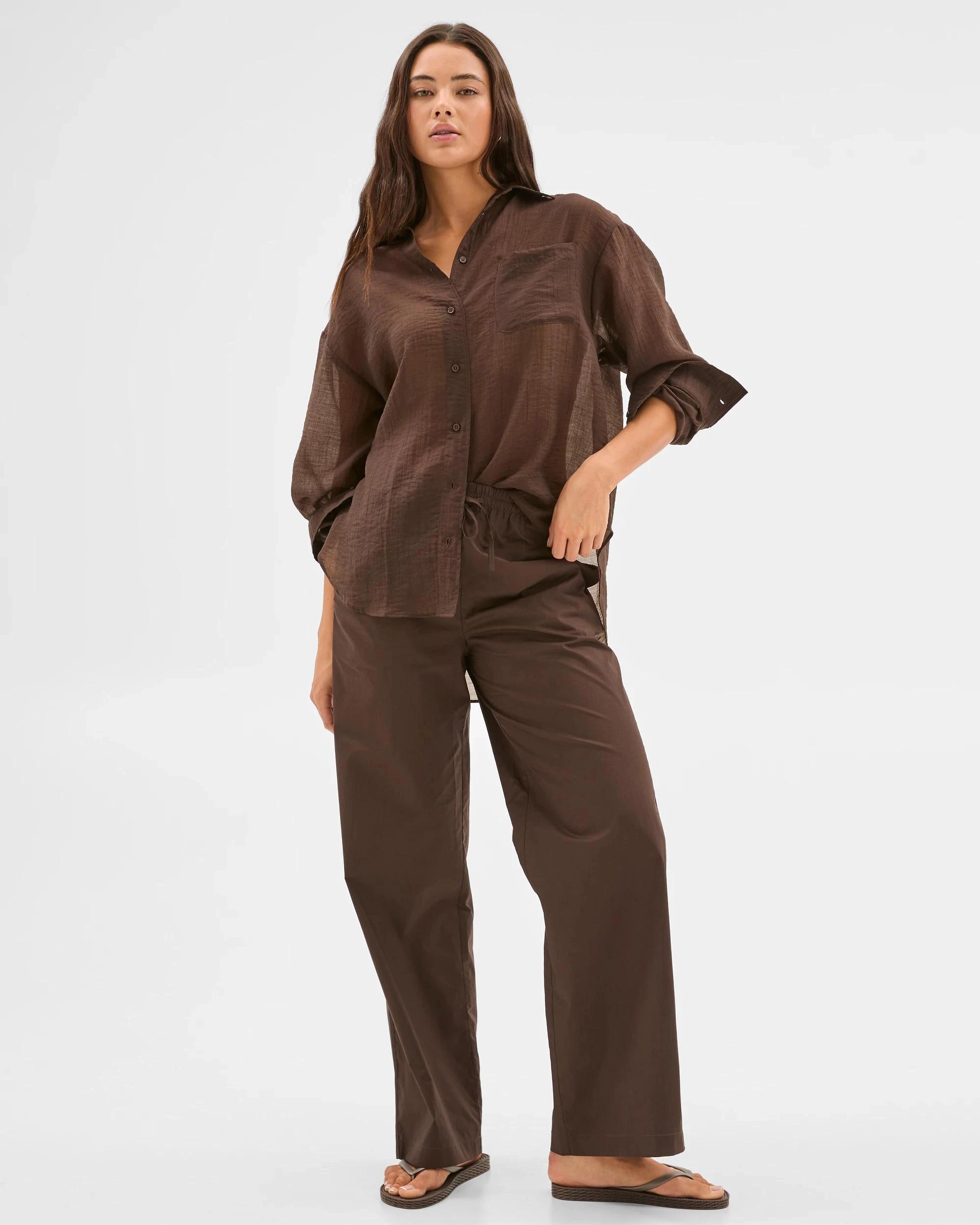 1 Lily Loves Poplin Pants DEEP BROWN, 1 of 6