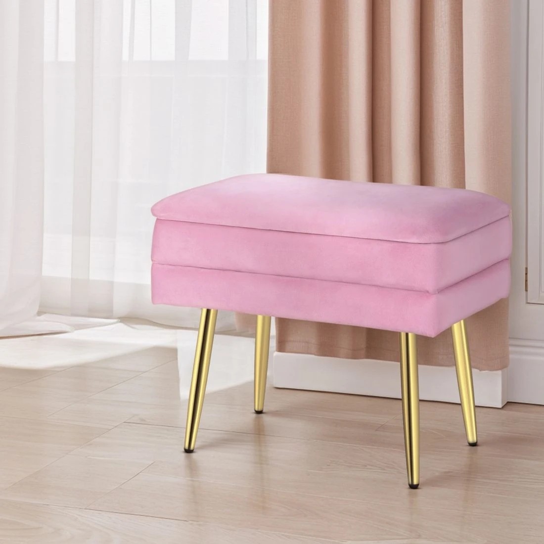 3 Artiss Ottoman Storage Foot Stool Vanity Velvet - Pink, 3 of 5