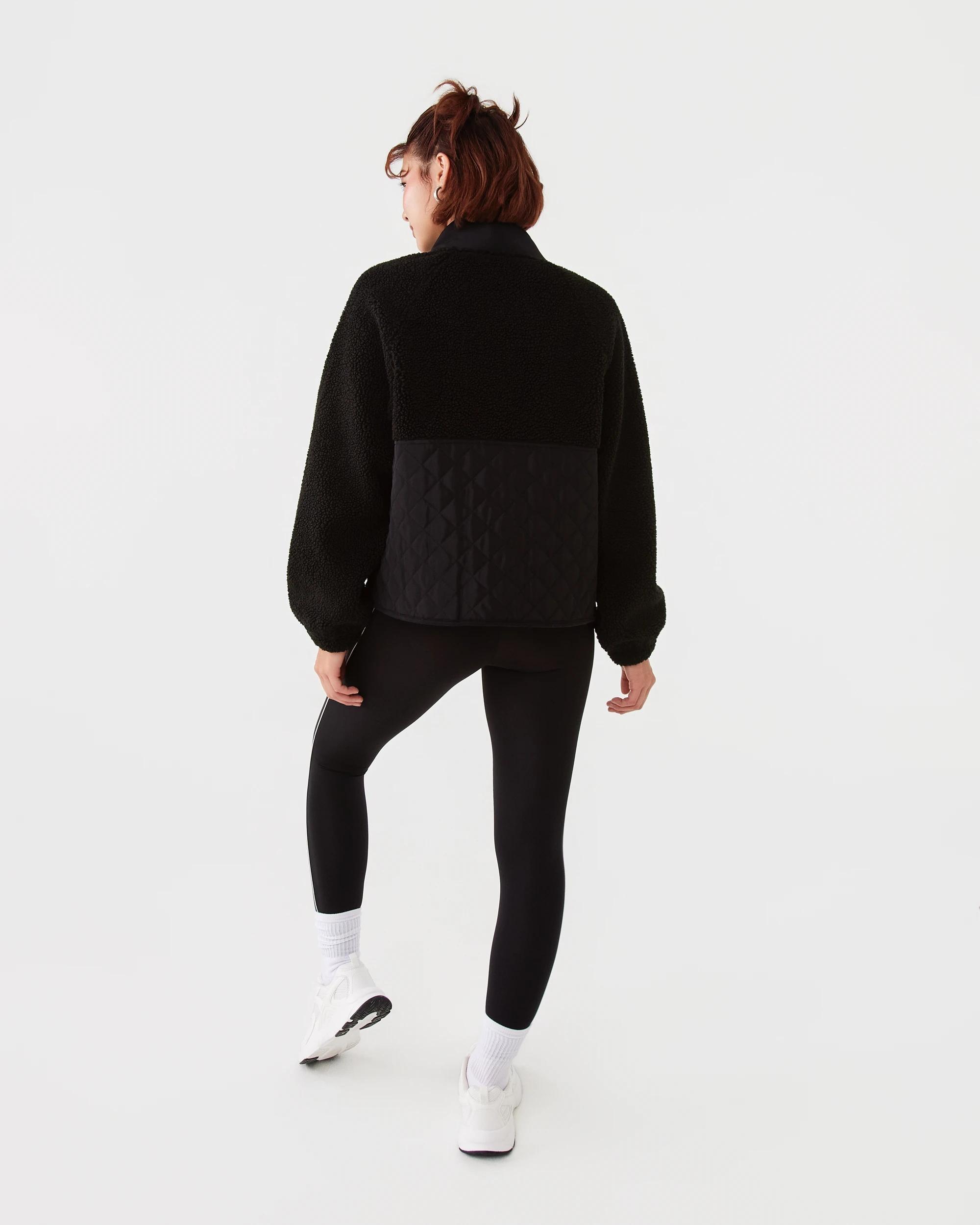 5 Active Womens Contrast Sherpa Quilted Jacket Black, 5 of 8