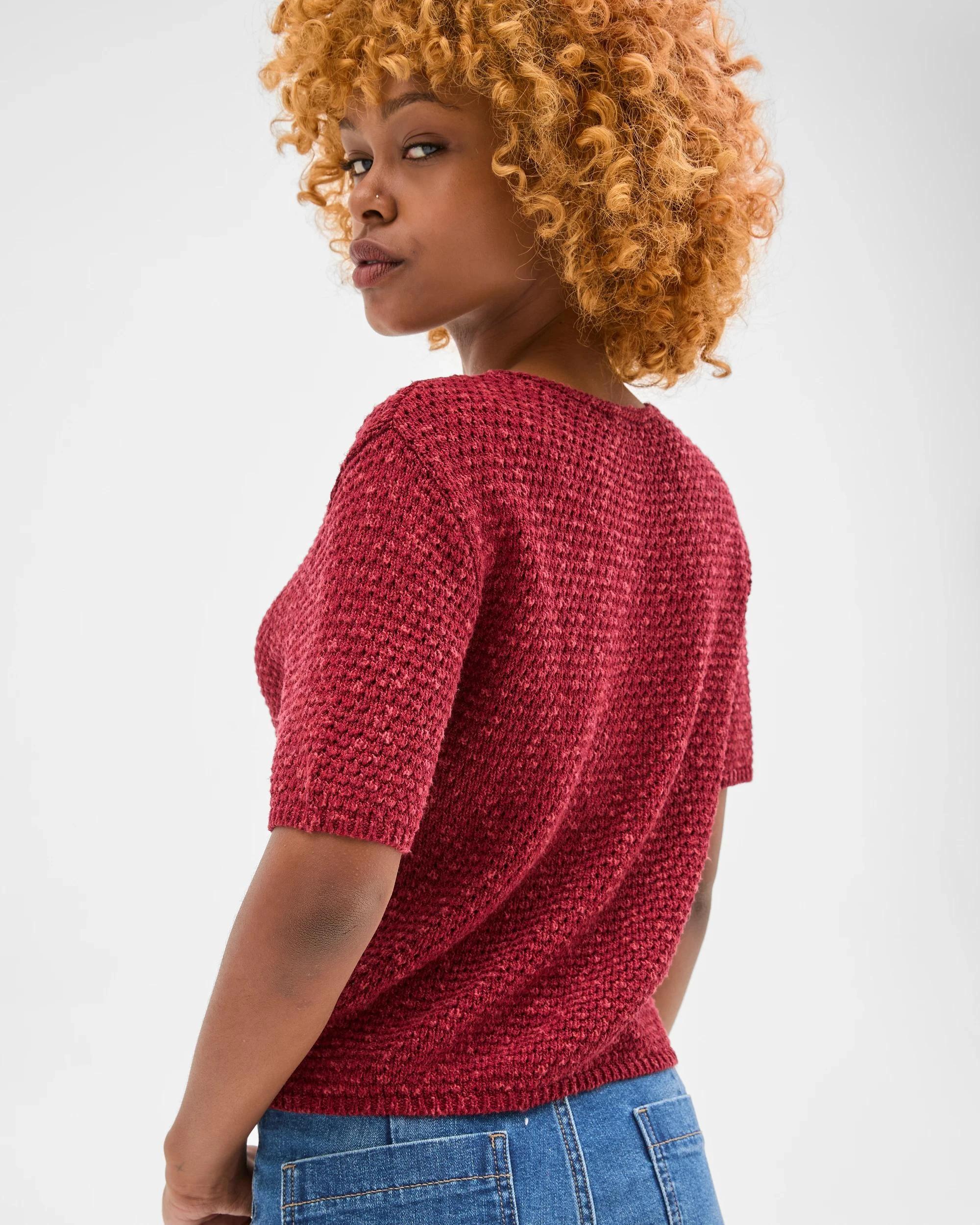 5 Target Petites Petites Short Sleeve Textured Knit T-Shirt GARNET, 5 of 5