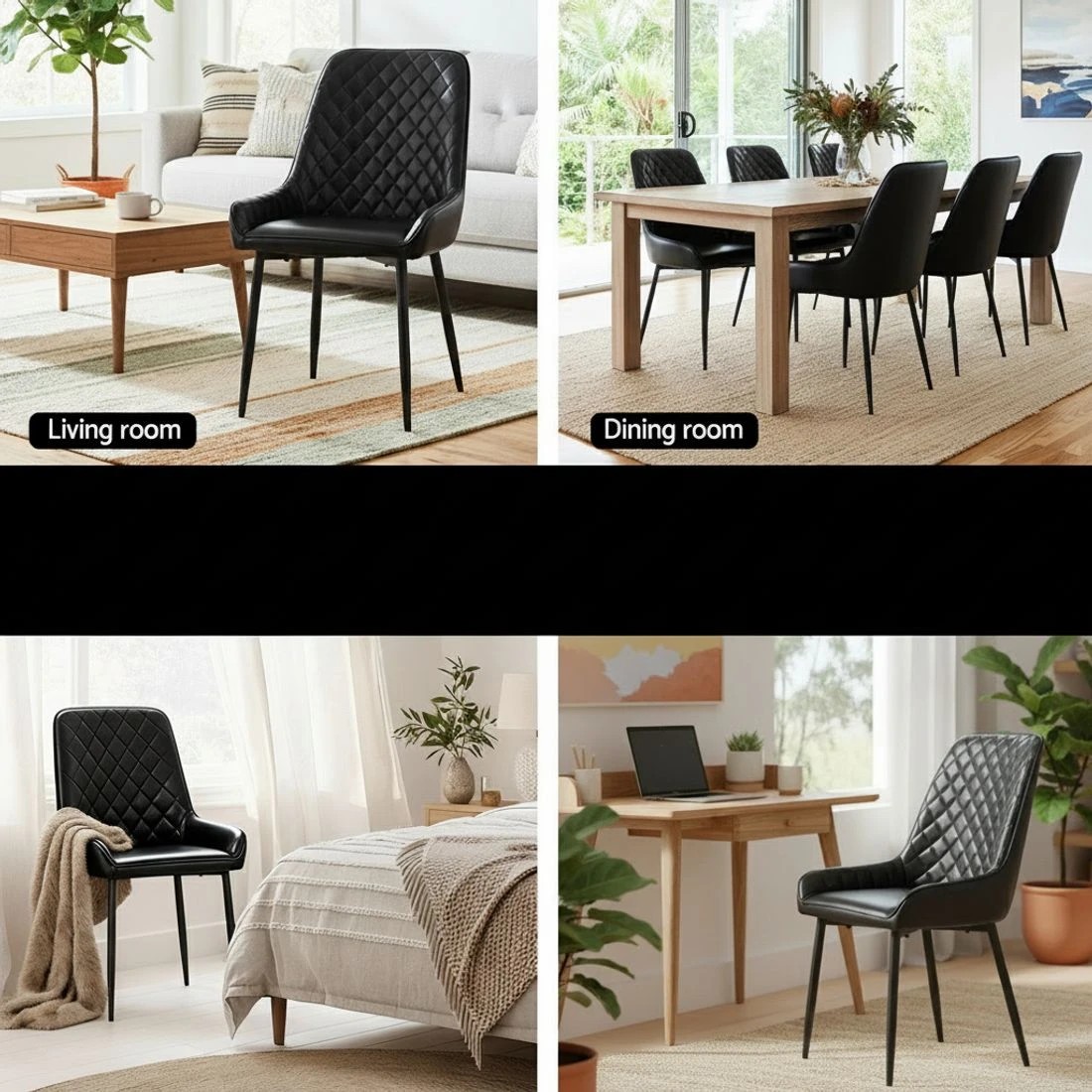 5 Artiss 4x Dining Chairs Retro PU Leather Kitchen Lounge Cafe Accent Chair - Black, 5 of 6