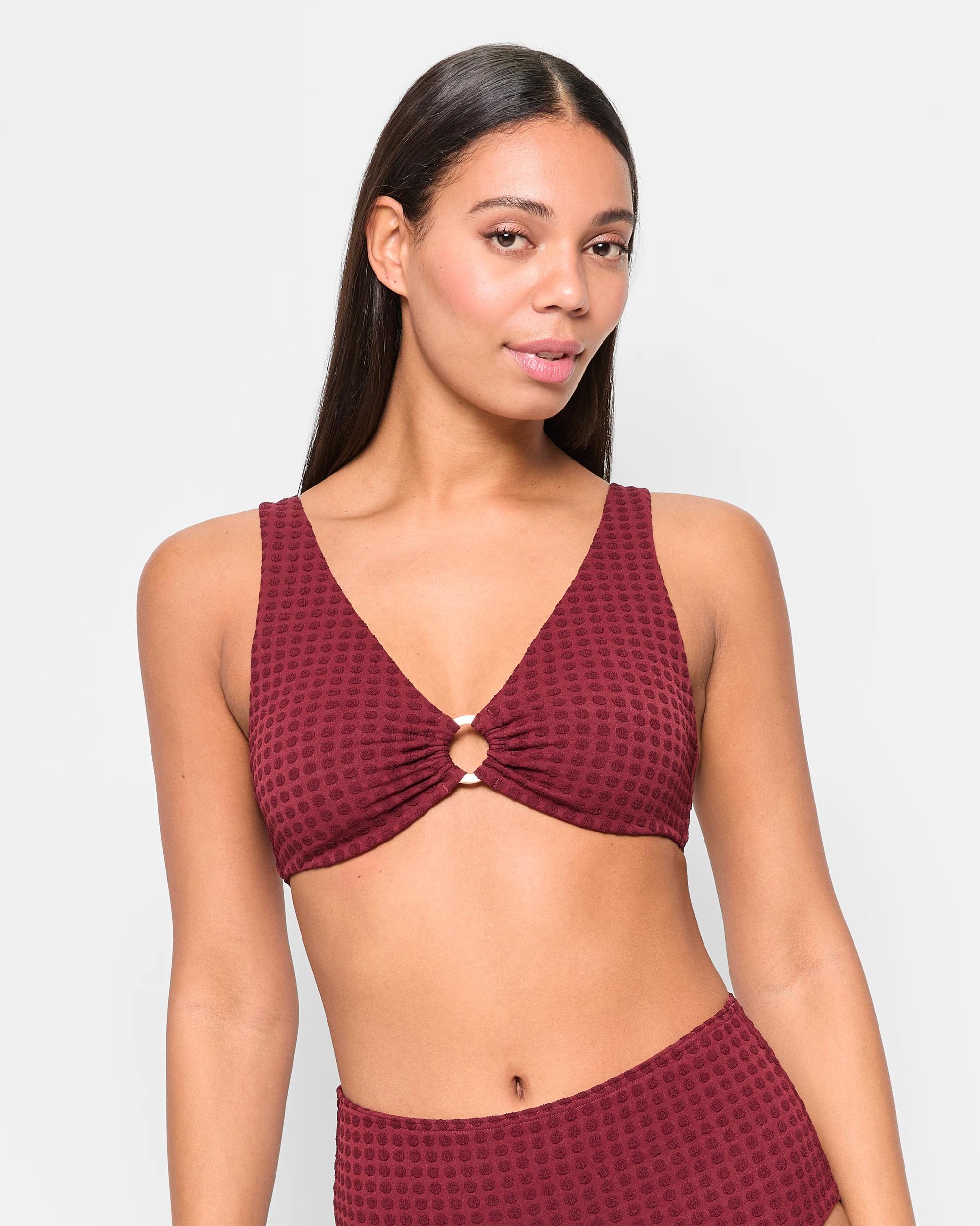 1 Target Plunge V-neck Ring Bikini Top MERLOT, 1 of 8