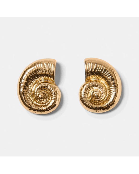 Sundial Shell Stud Earrings - Gold Tone