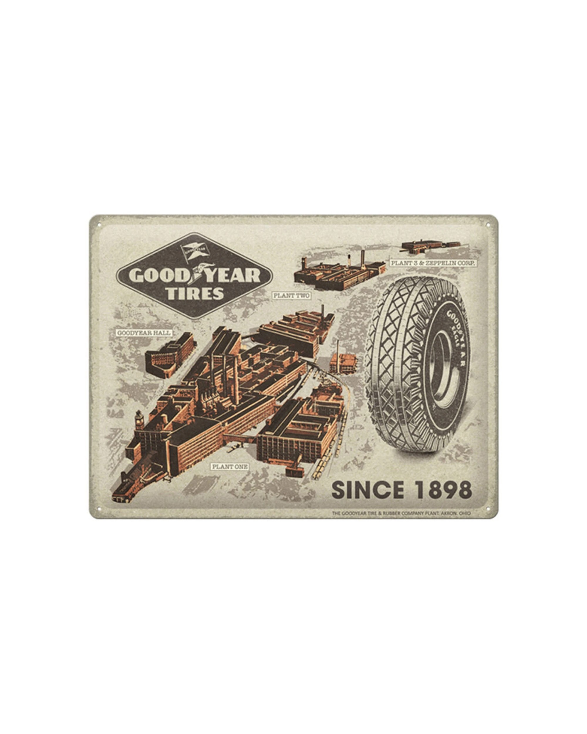 1 Nostalgic-Art Large 30x40cm Metal Wall Art Sign Plaque - Goodyear Factories Since 1898, 1 of 1
