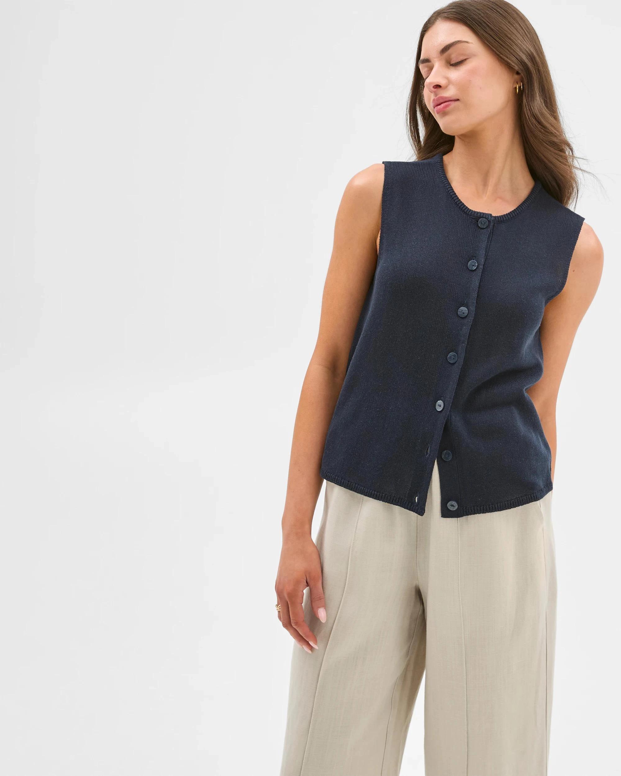 5 Target Petites Button Front Knit Vest NAVY BLAZER, 5 of 5