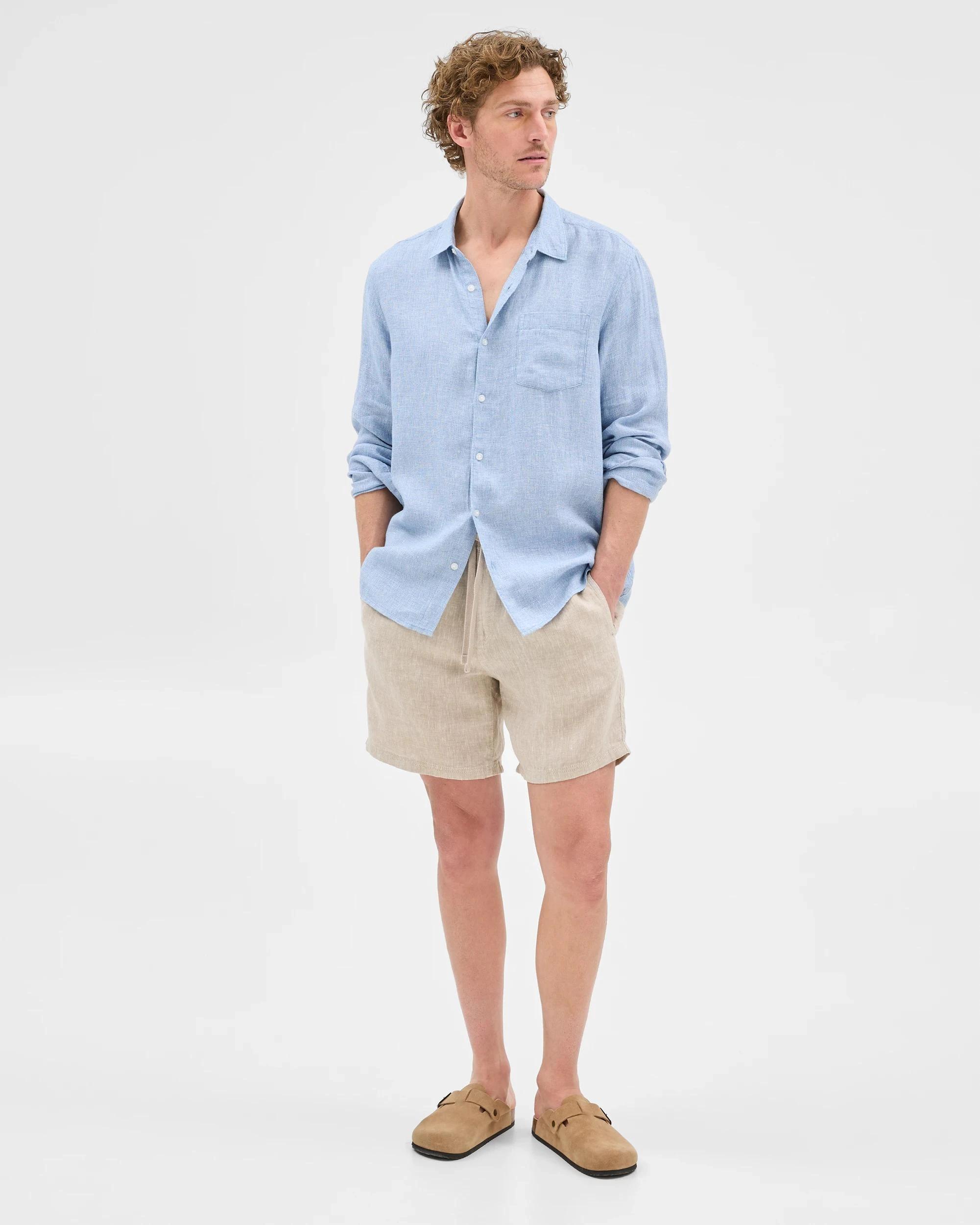 3 Target European Linen Long Sleeve Shirt LIGHT BLUE, 3 of 6