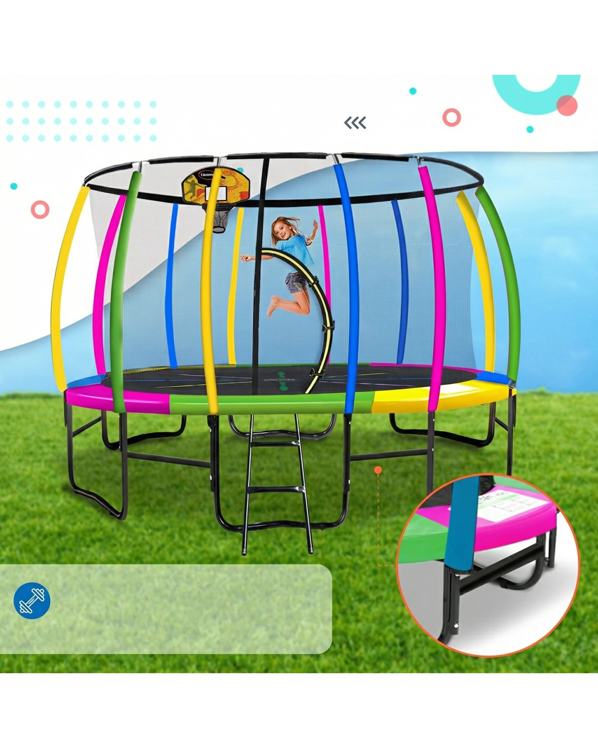 7 Kahuna Trampoline 14 ft with Basketball Set - Pattern, 7 of 8