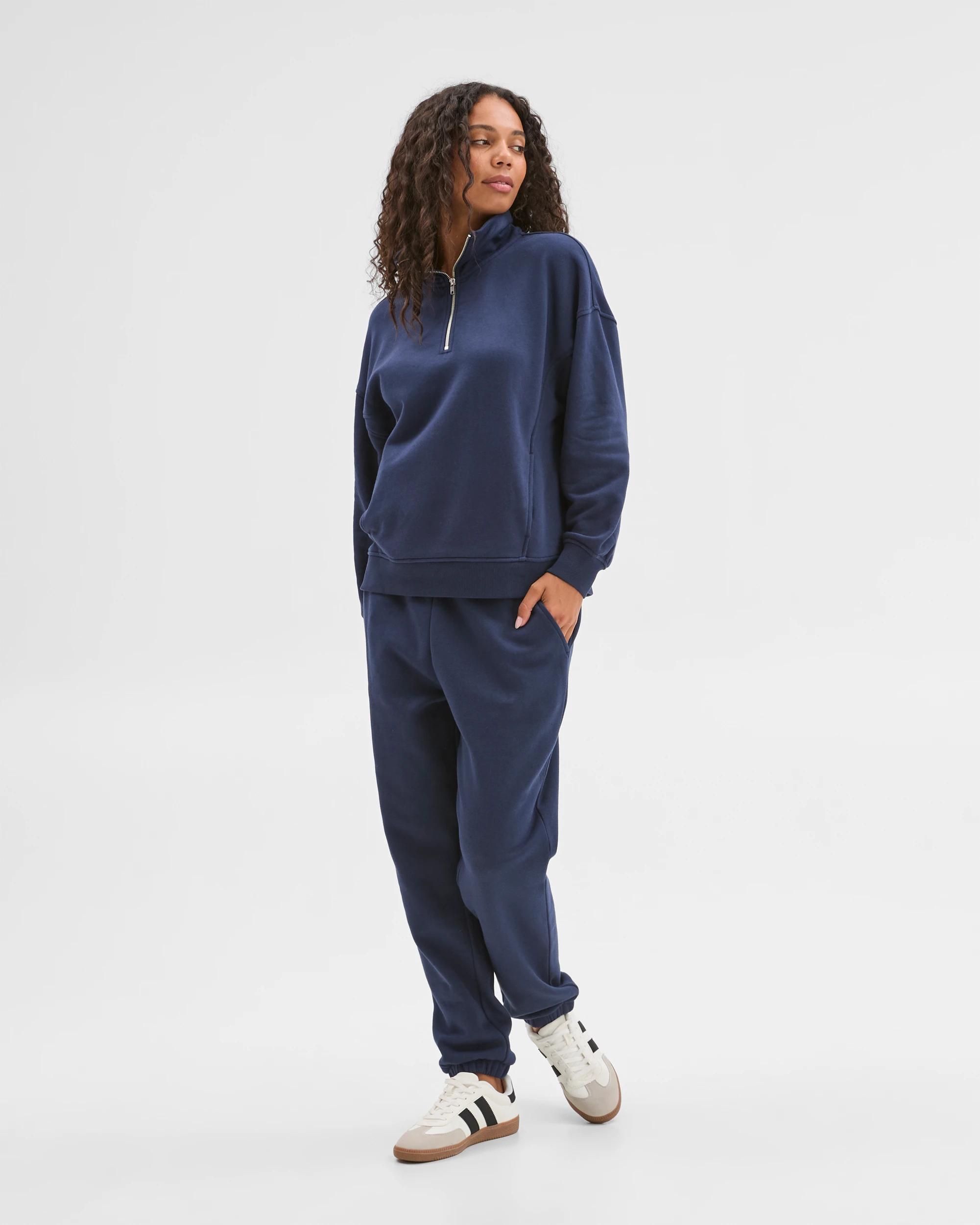 2 Target Woman Australian Cotton Blend 1/4 Zip Fleece Jumper NAVY, 2 of 6