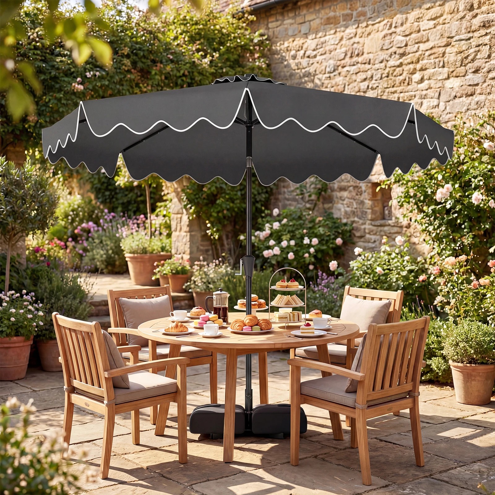 4 Costway 3M Outdoor Patio Umbrella w/32 Solar LED Lights Market Tilt Canopy - Grey, 4 of 4