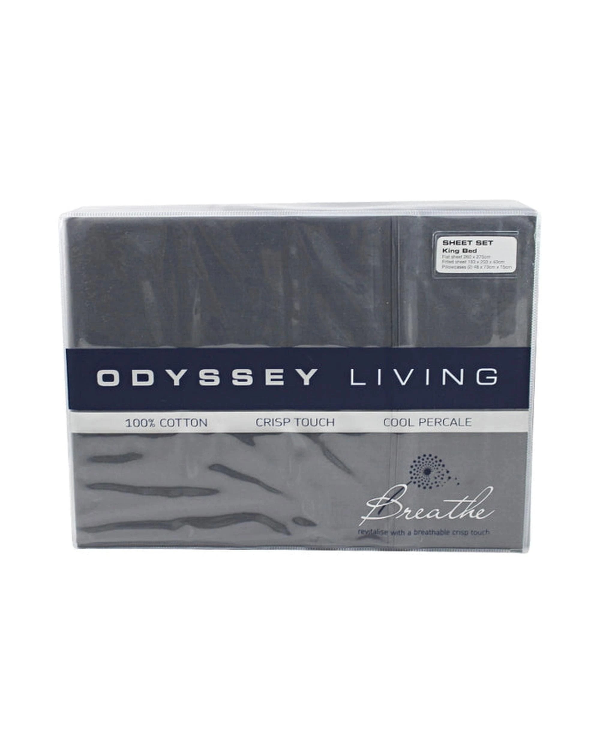 1 Odyysey Living Breathe 100% Cotton Sheet Sets - King Single Bed - Charcoal, 1 of 3