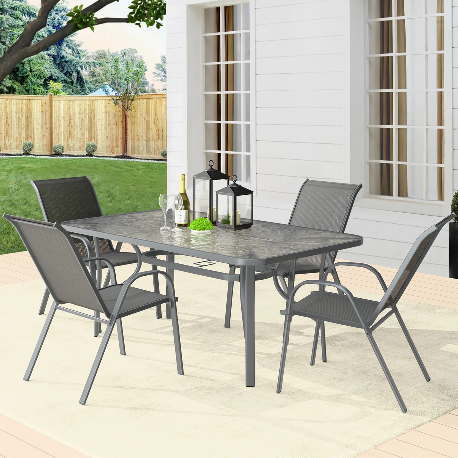 2 Alfordson 5PCS Outdoor Dining Set Table and Chairs Patio Furniture Bistro - Grey, 2 of 9