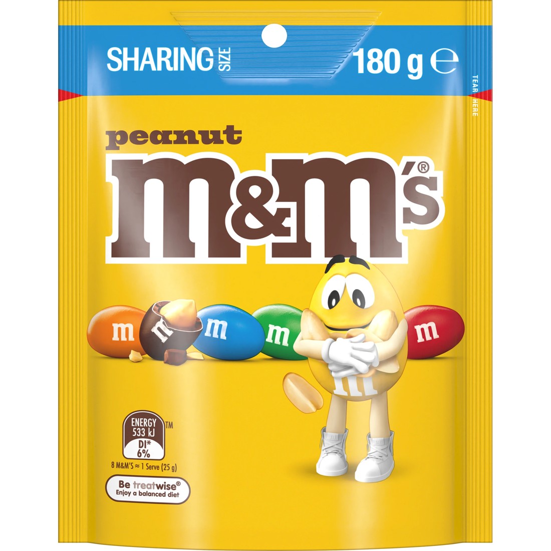 1 M&M's Peanut Milk Chocolate Snack and Share Bag 180g, 1 of 7