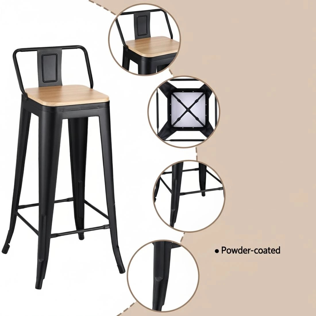 7 Artiss 2x Bar Stools Kitchen Counter High Chair Dining Stackable Metal - Multi, 7 of 8