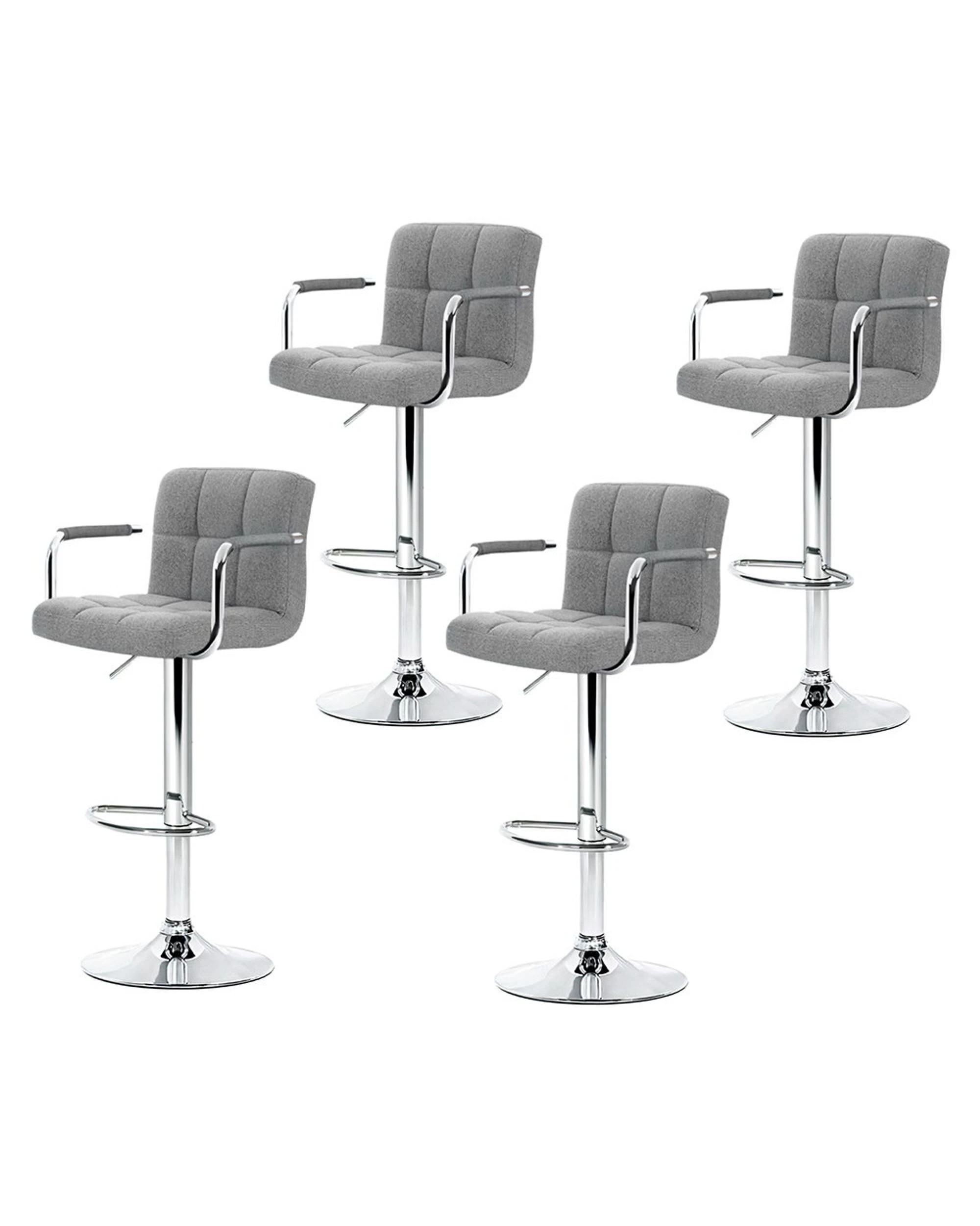 1 Artiss 4x Bar Stools Fabric Gas Lift w/Armrest - Grey, 1 of 6