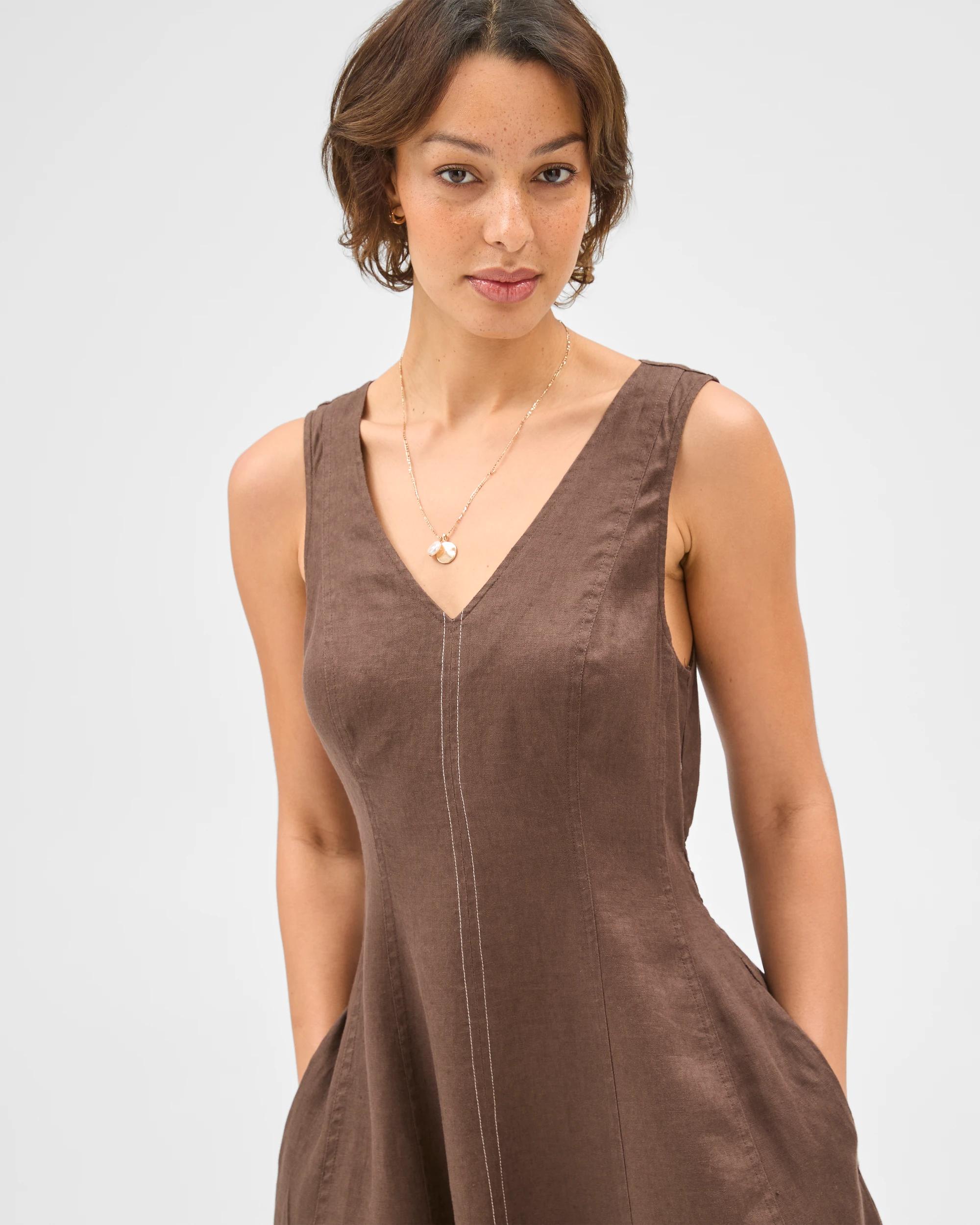 5 Target Woman European Linen Sleeveless Seamed Midi Dress COFFEE BEAN, 5 of 7