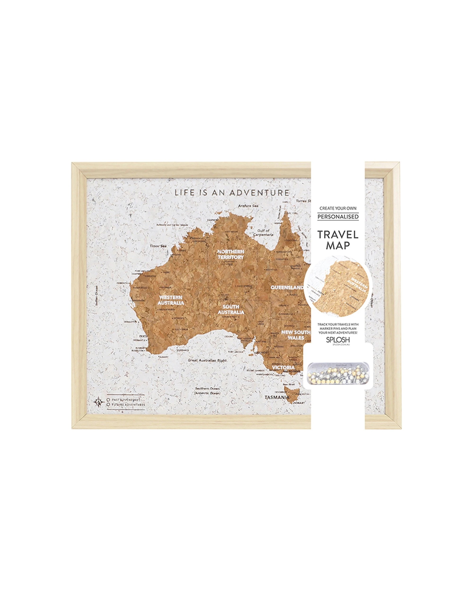 1 Splosh Travel Cork Board Australia Map Framed Canvas Wall Decor With Pins & Stand 27x22cm - Multi, 1 of 4